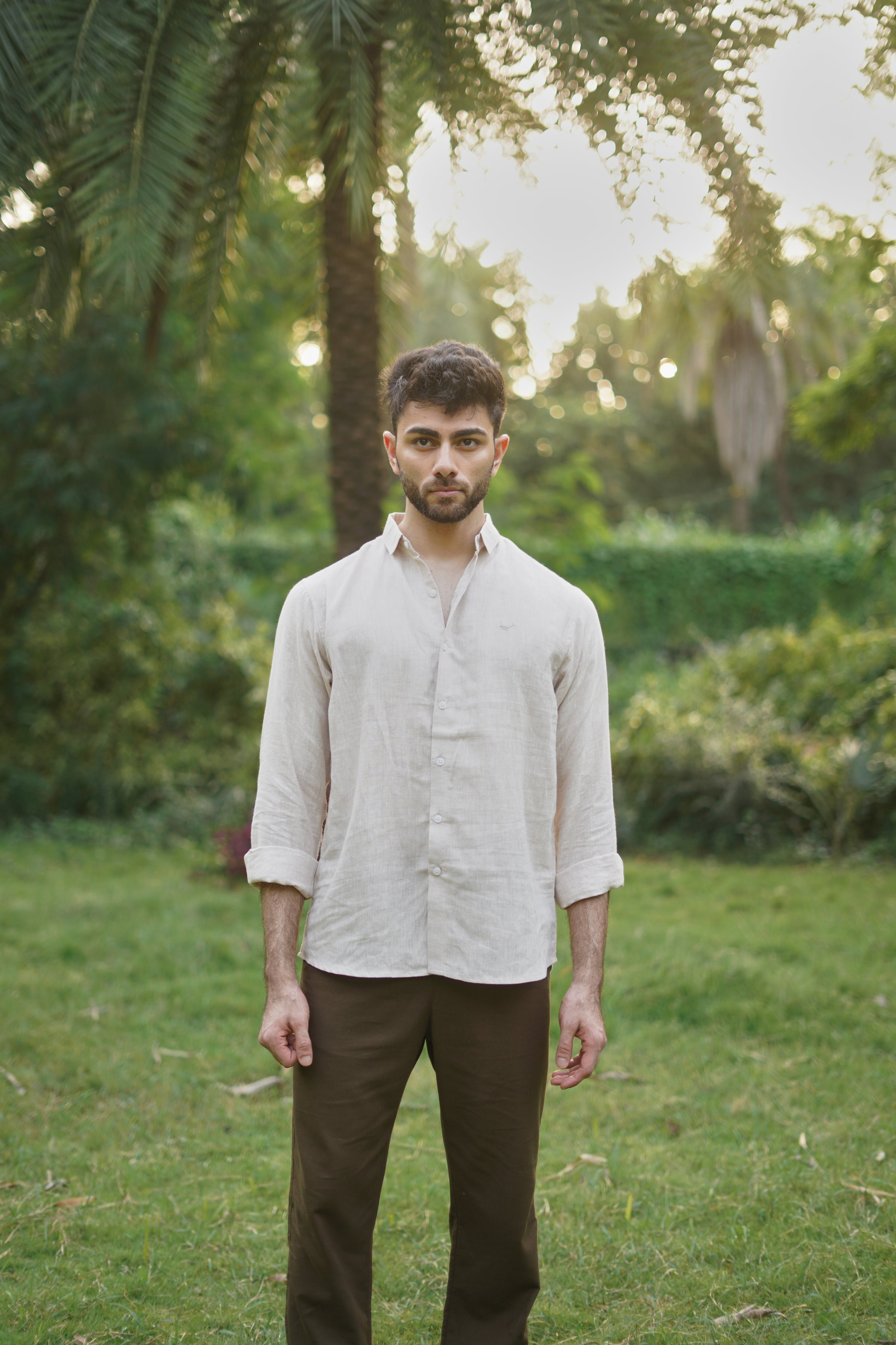 Light Beige 100% Linen 44 Lea Shirt
