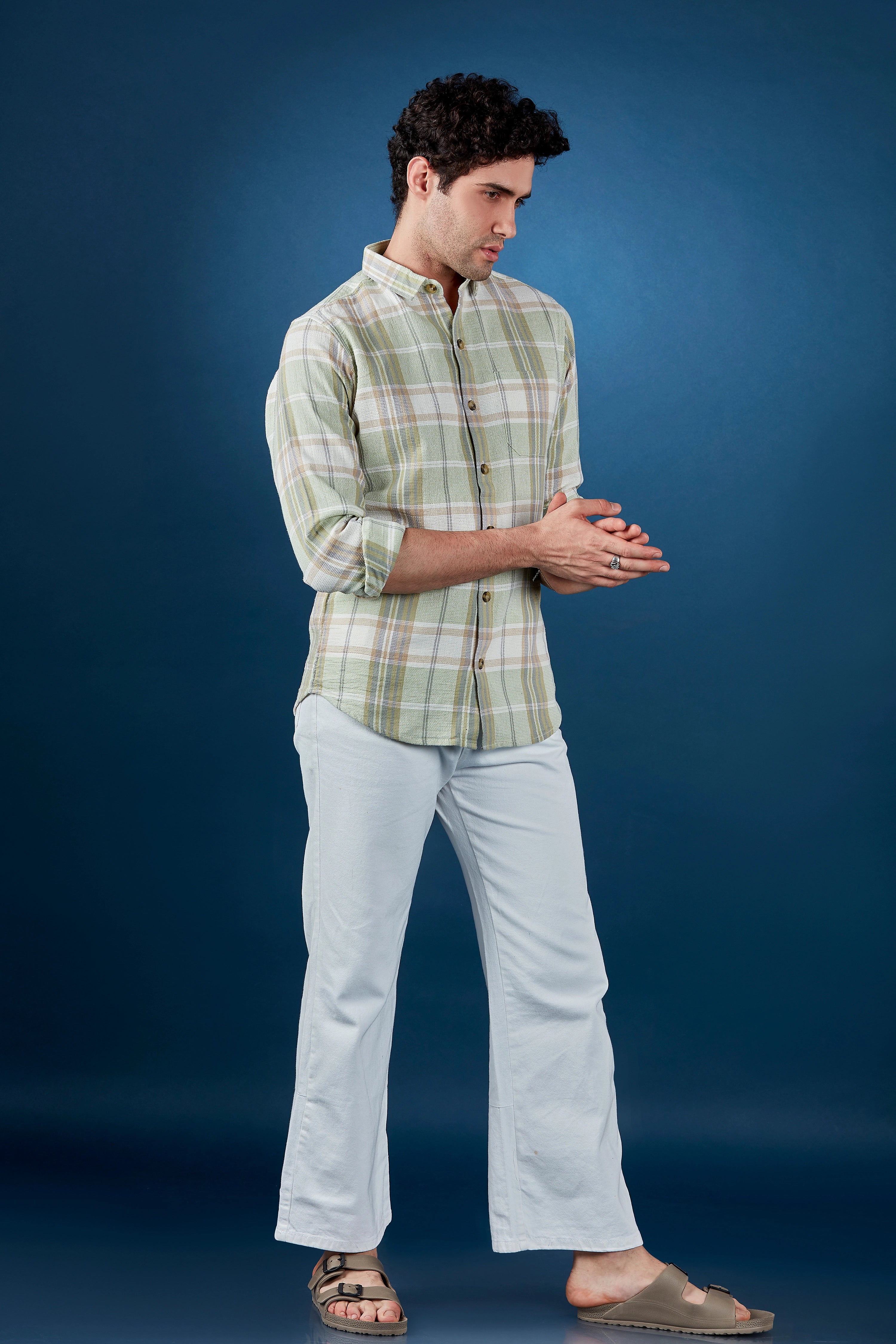 Bling Pistachio Casual Checkered Shirt
