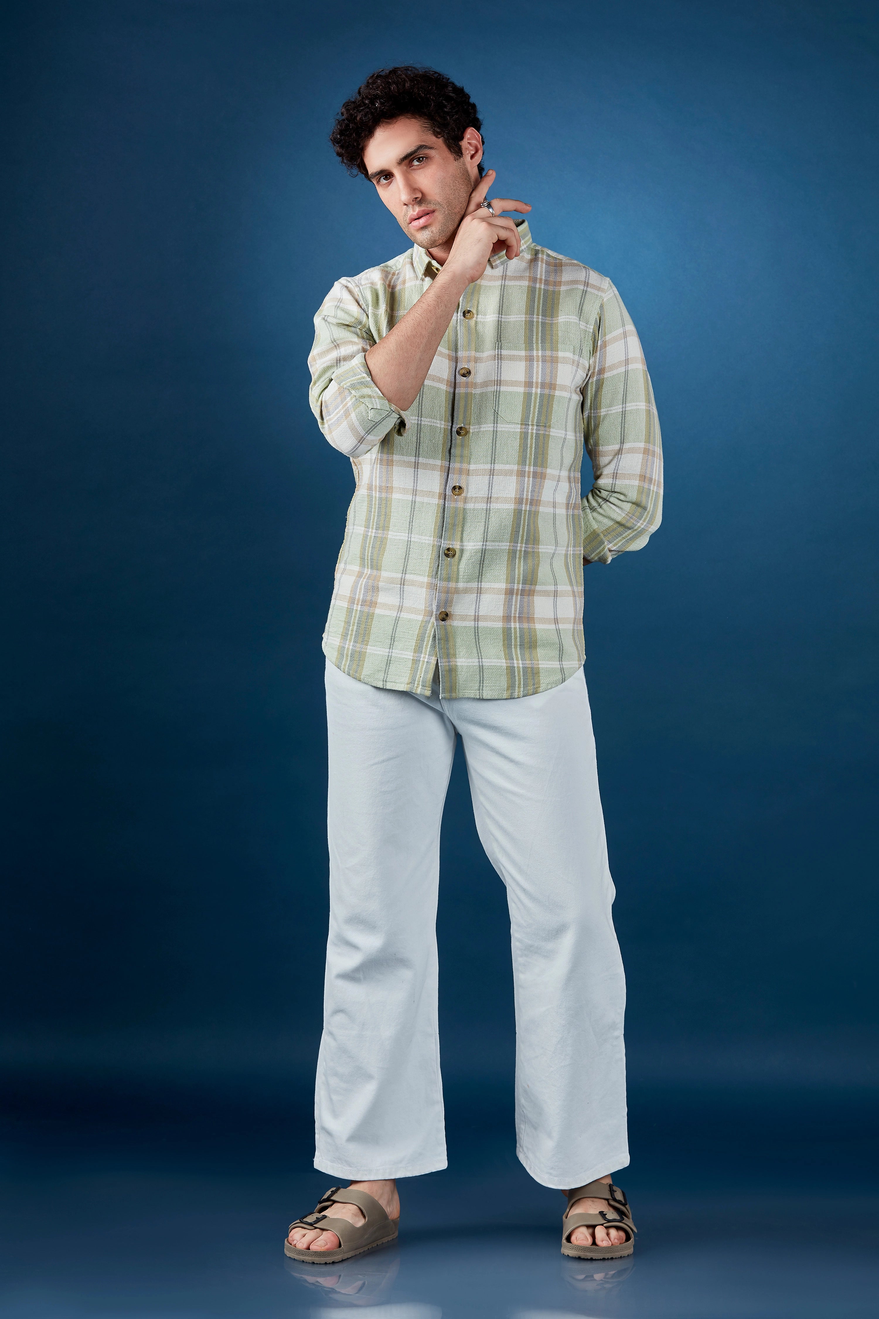Bling Pistachio Casual Checkered Shirt