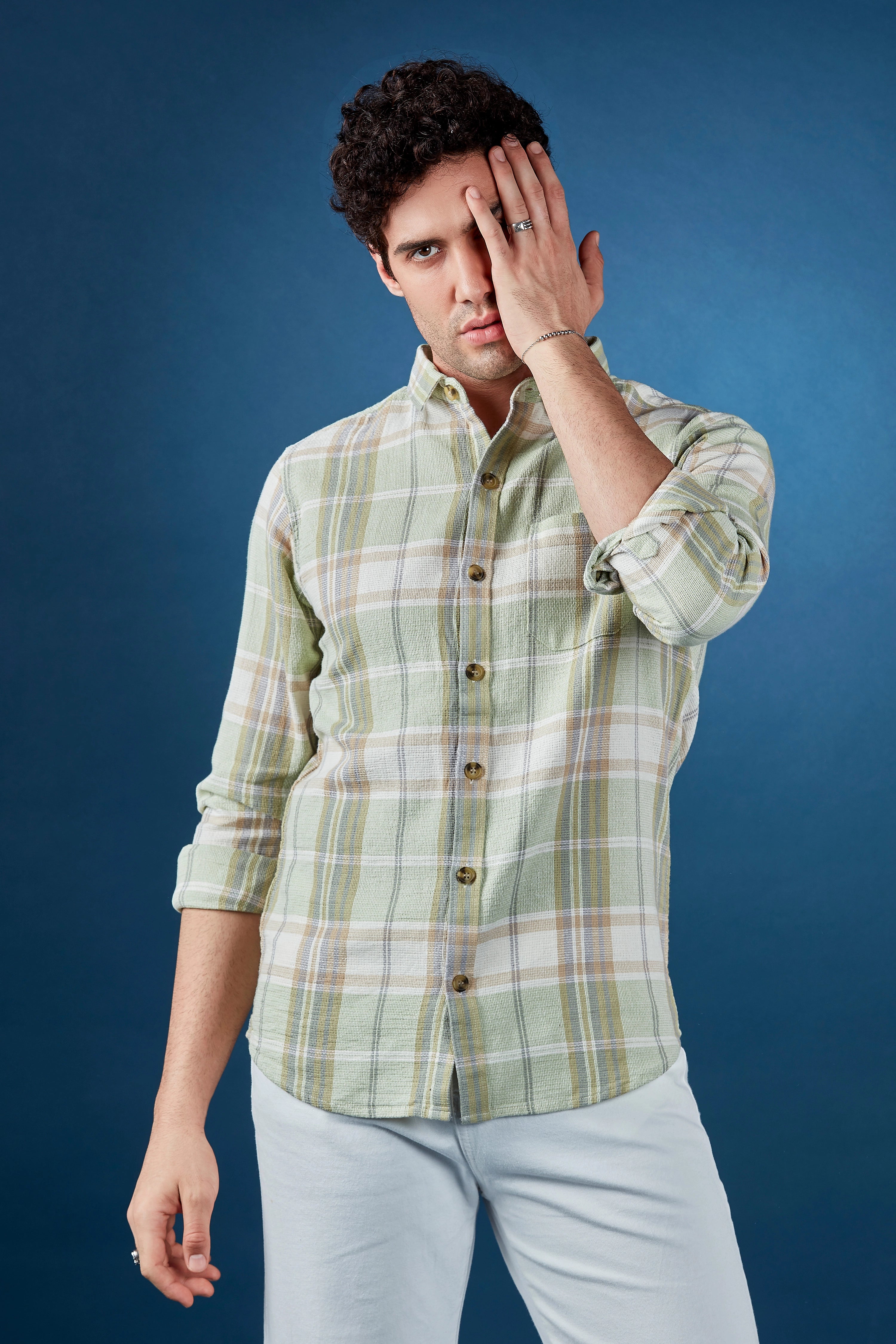 Bling Pistachio Casual Checkered Shirt