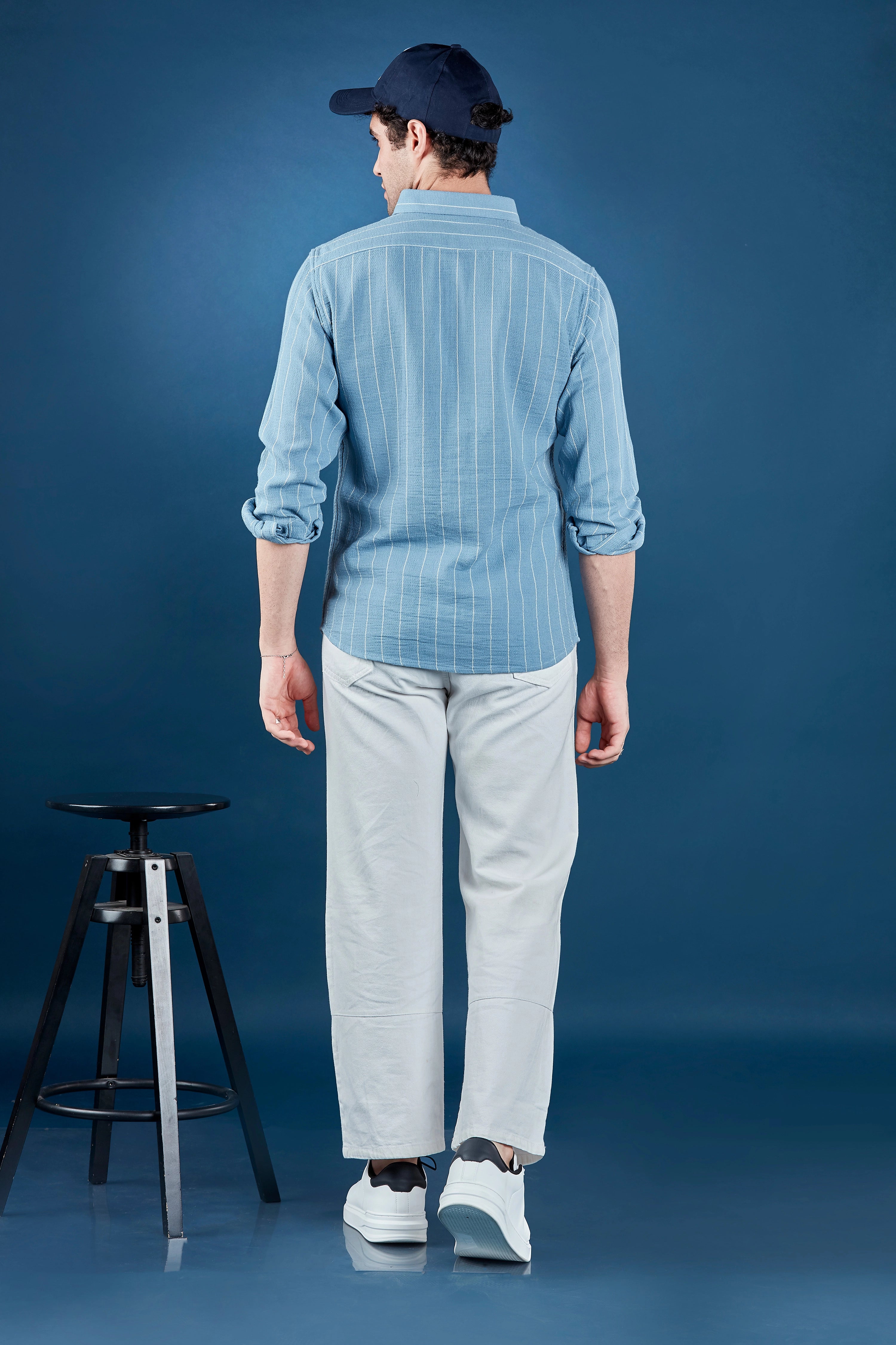 Cerulean Blue Casual Stripes Shirt