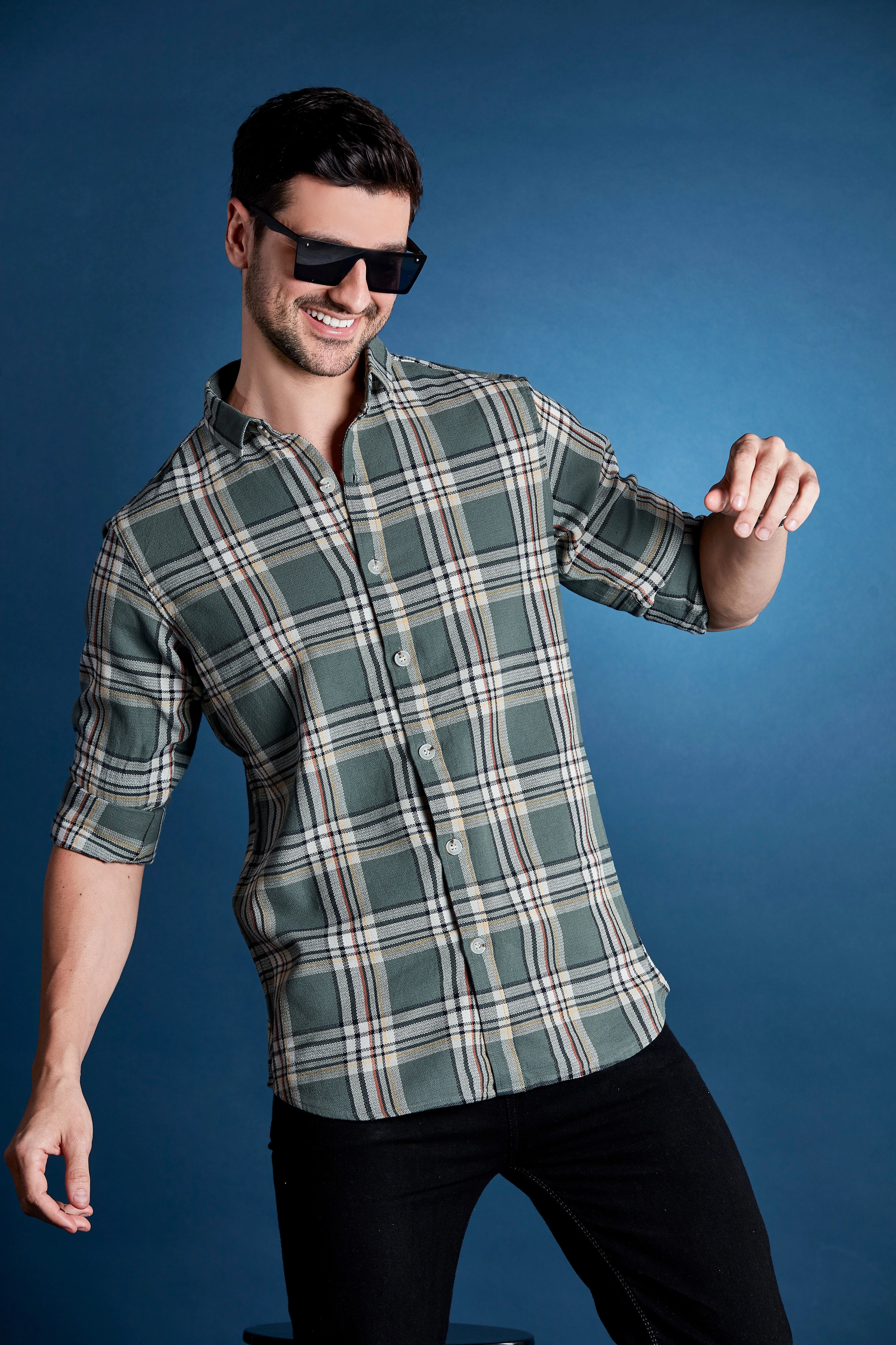 Friday Grey Cotton Casual Checkered Shirt