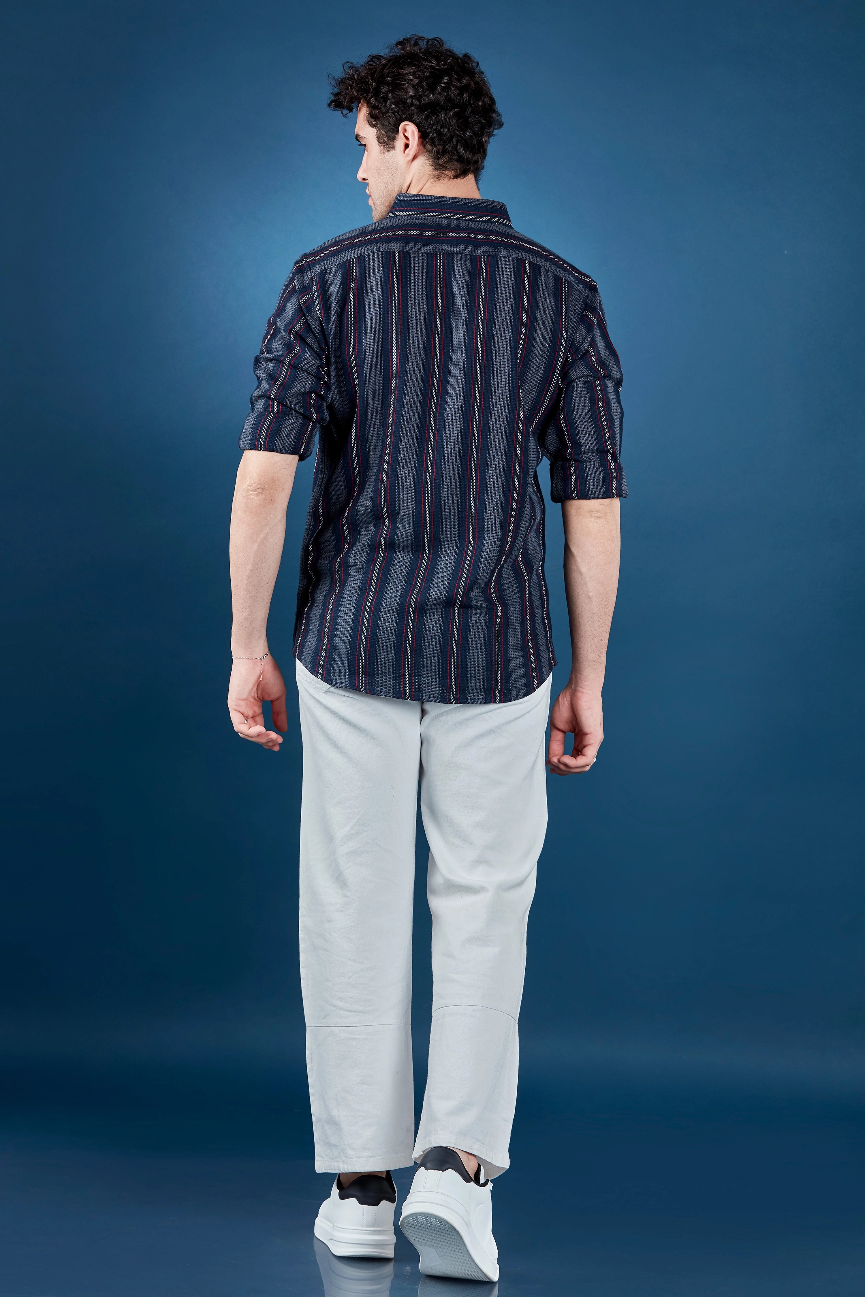Marine Blue Casual Stripes Shirt