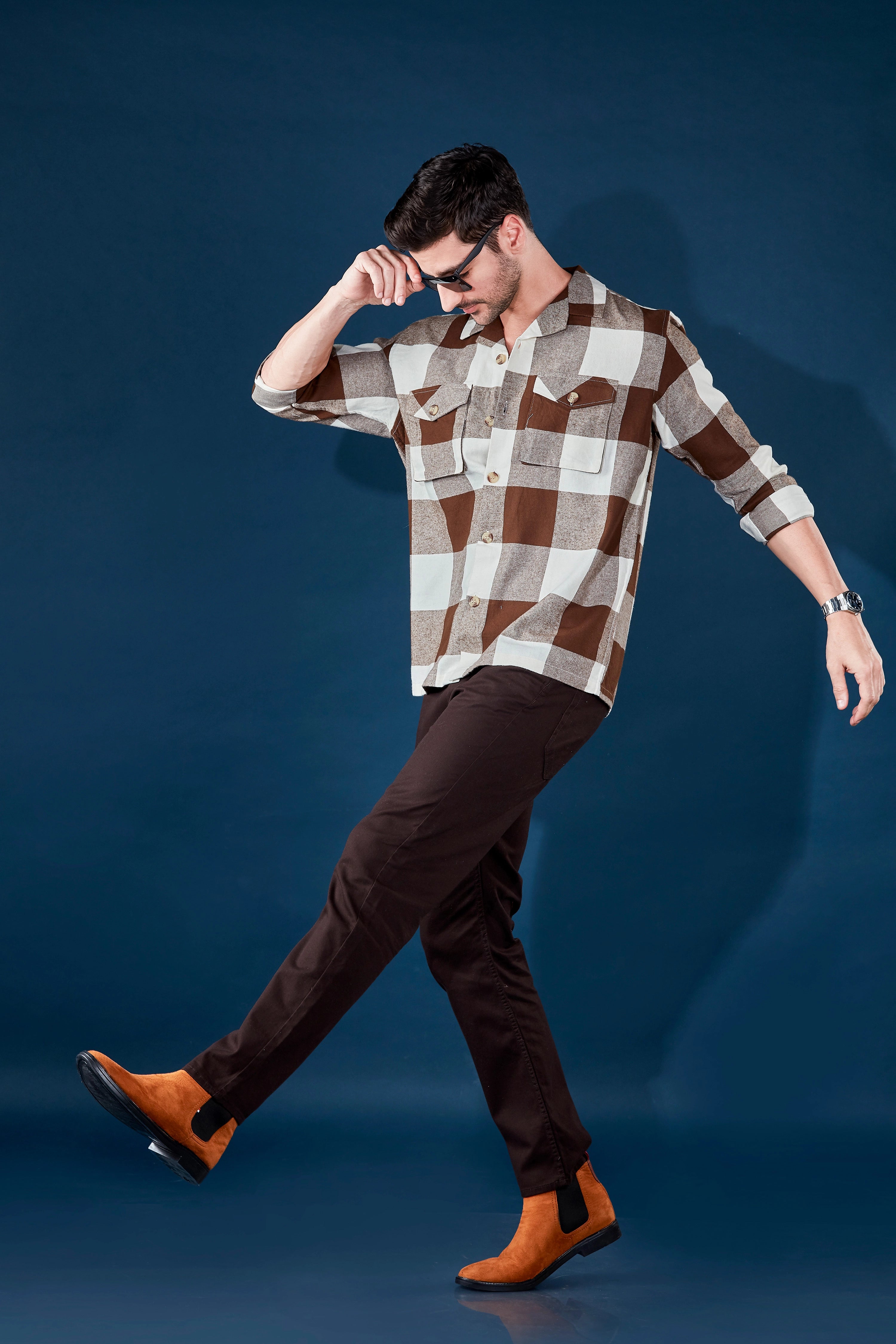 Dark Mocha Flannel Checkered Over Shirt