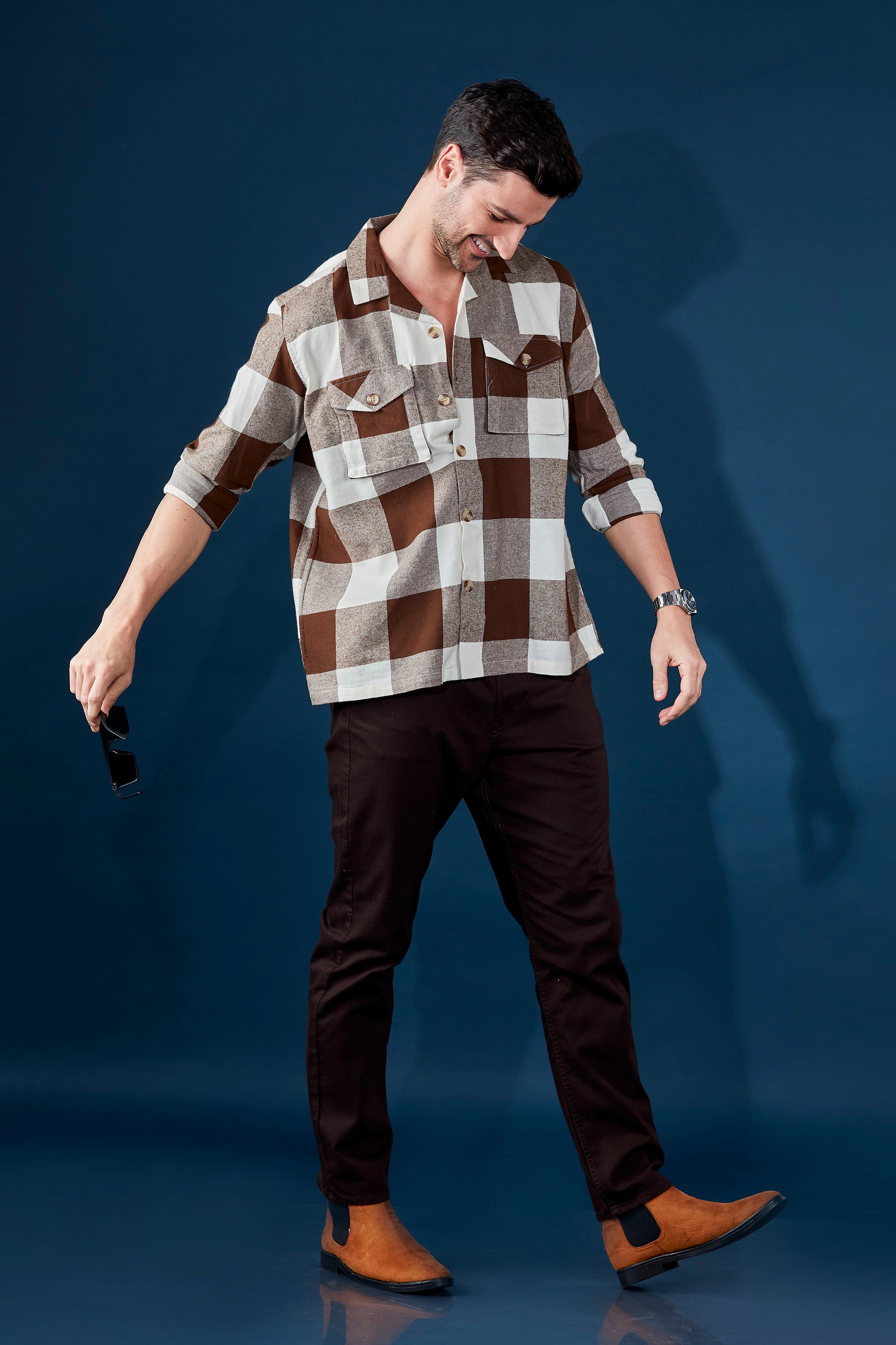 Dark Mocha Flannel Checkered Over Shirt