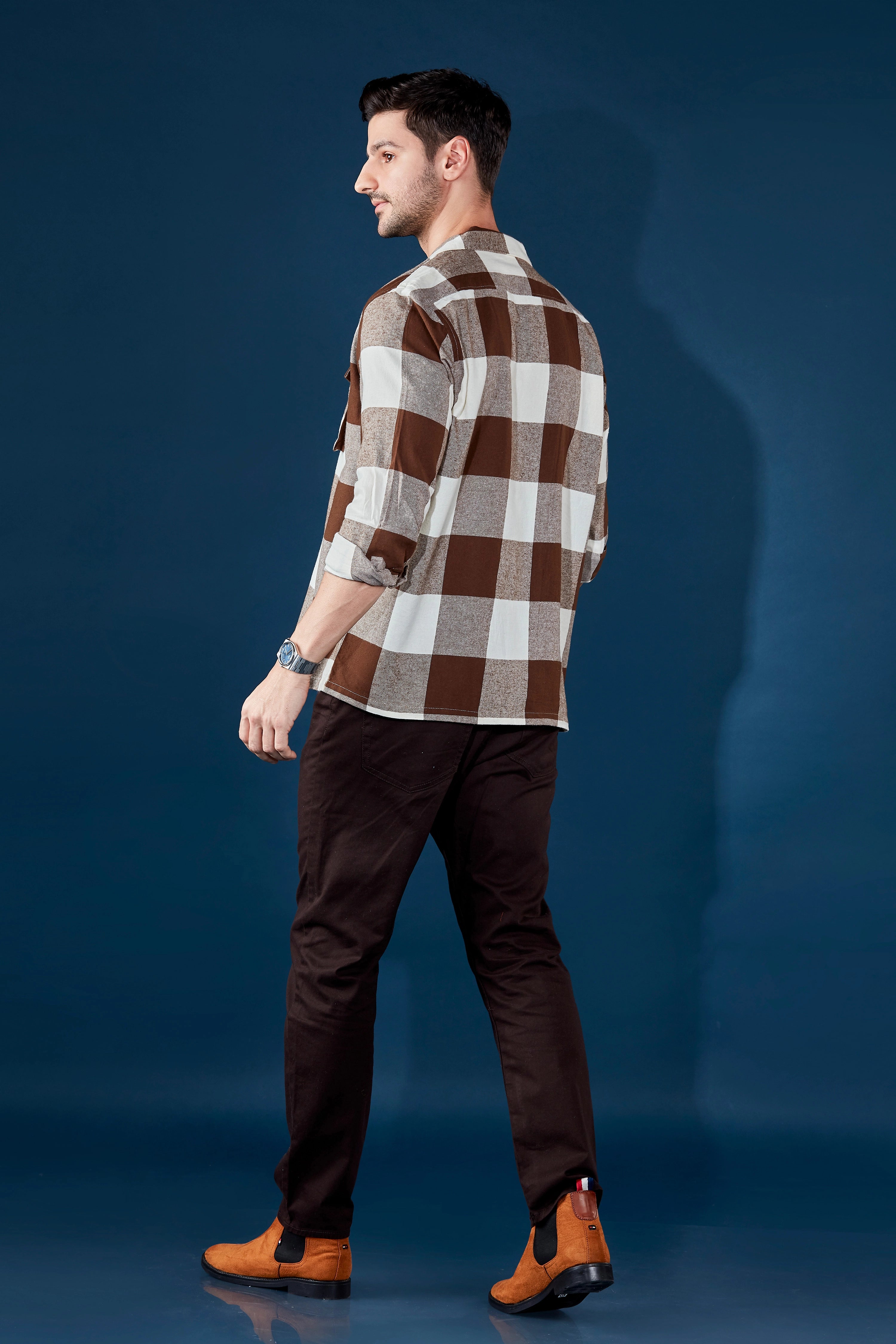 Dark Mocha Flannel Checkered Over Shirt