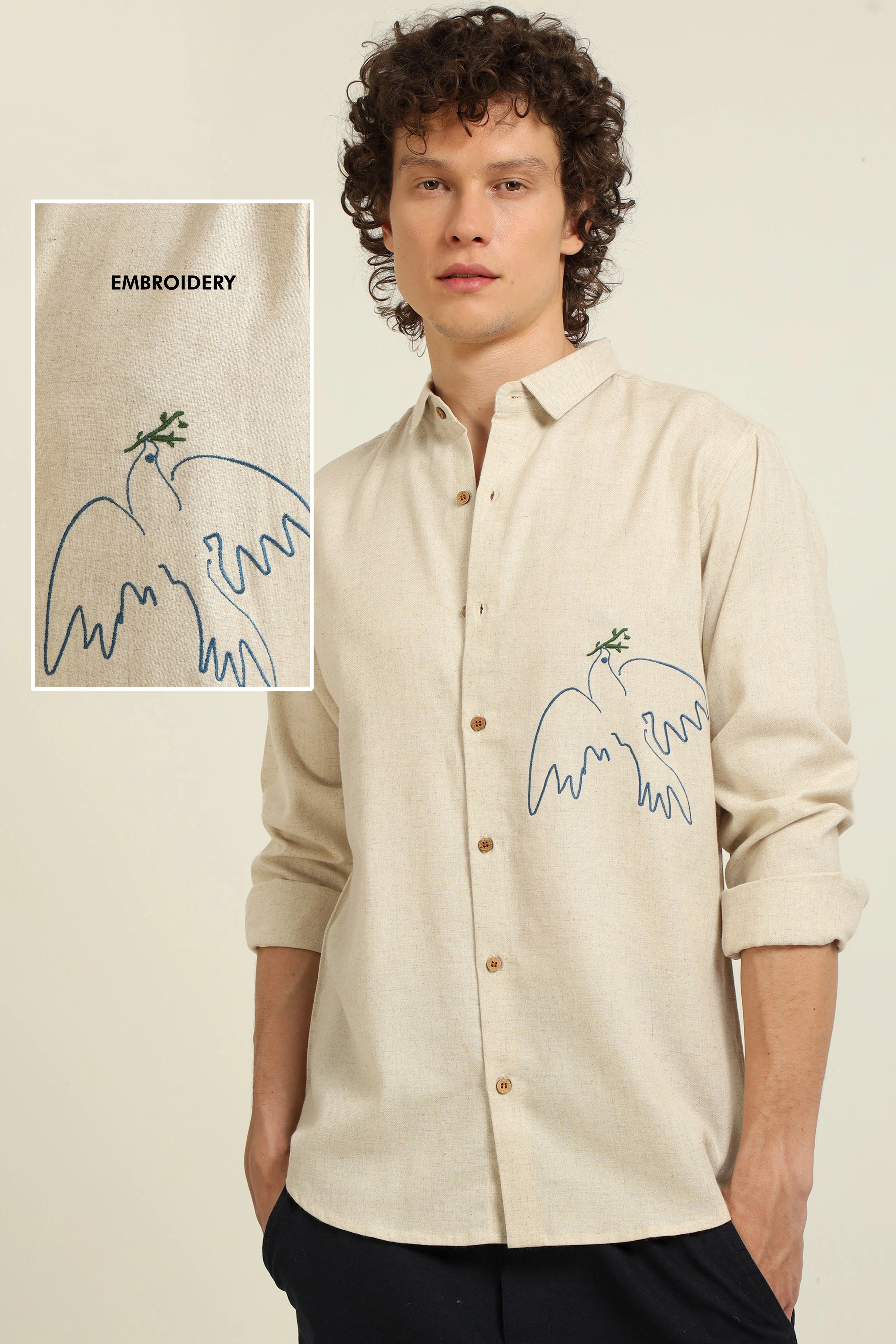 Emblem of peace embroidery linen shirt