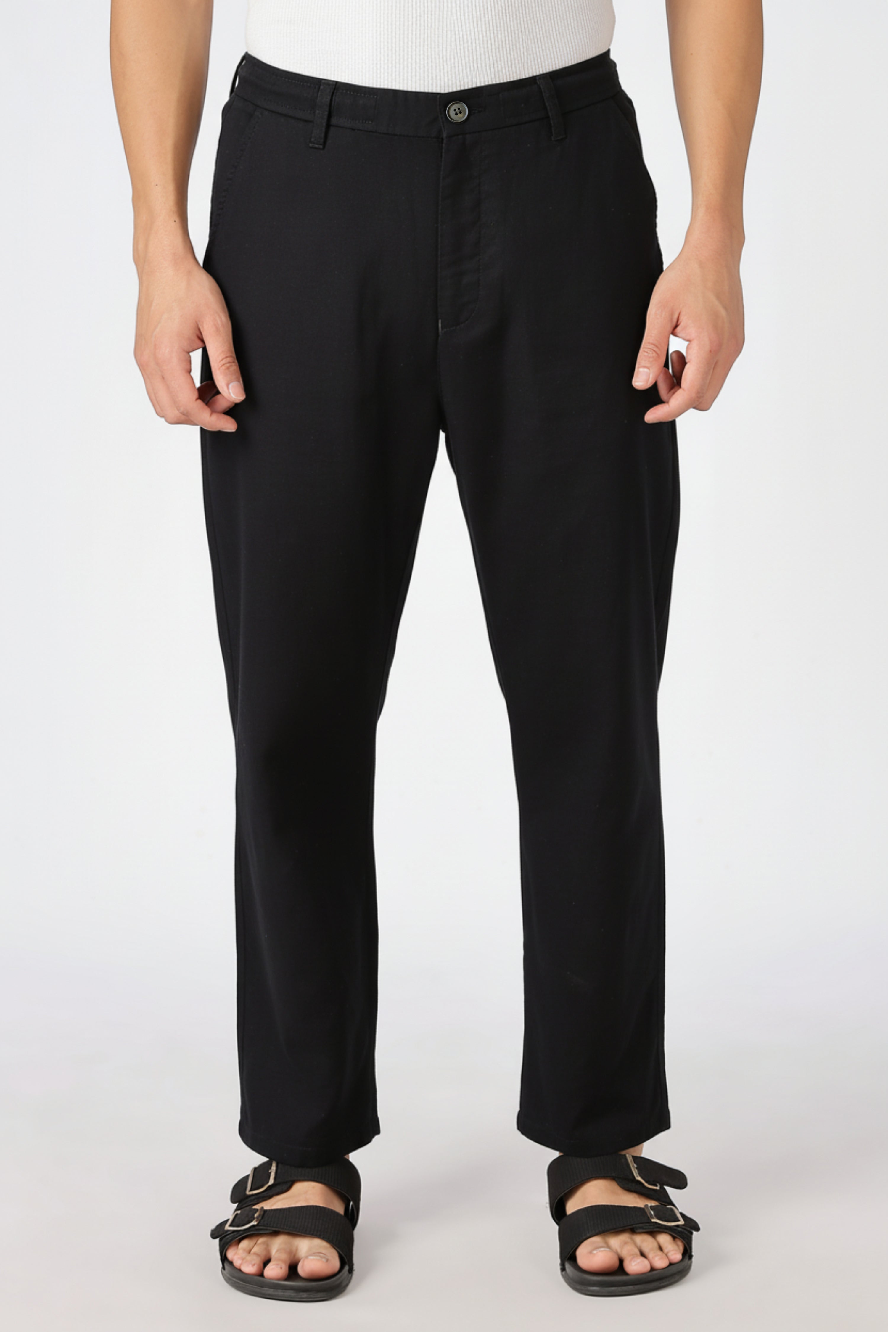 Stand at Ease 100% Cotton Straight Fit Black Pant