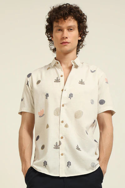 All Over Palm Beige 100% Cotton Co-ord Set outfit for men
