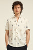 All Over Palm Cotton Regular Fit Beige Embroidered Shirt