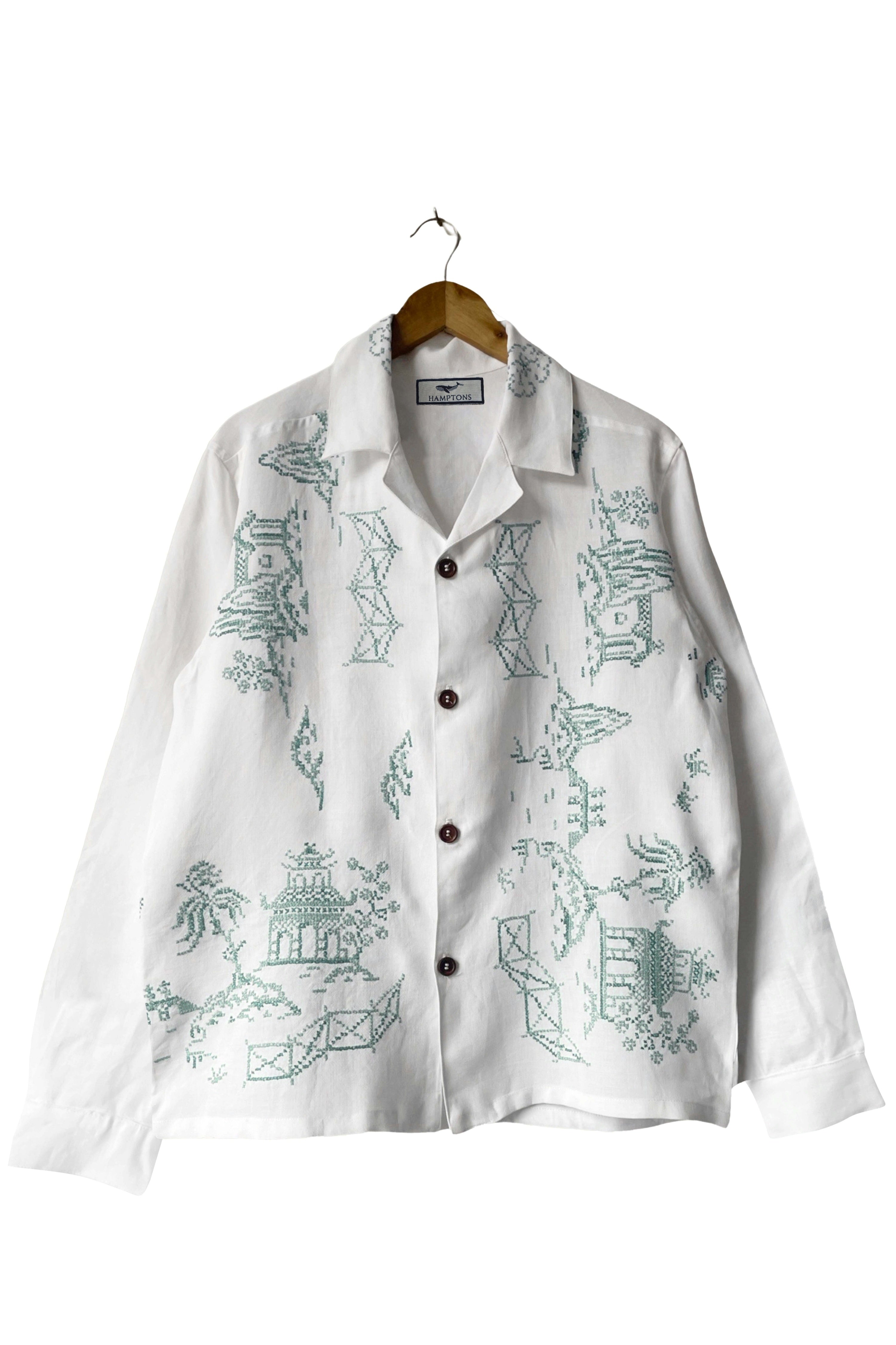 Positano Landscape All Over Embroidery White Shirt