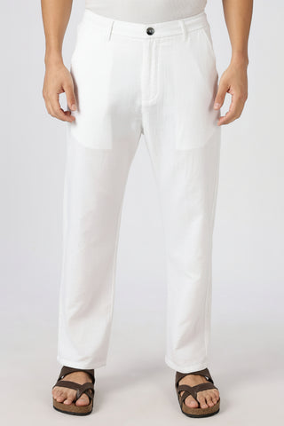 Stand at Ease 100% Cotton Straight Fit White Pant