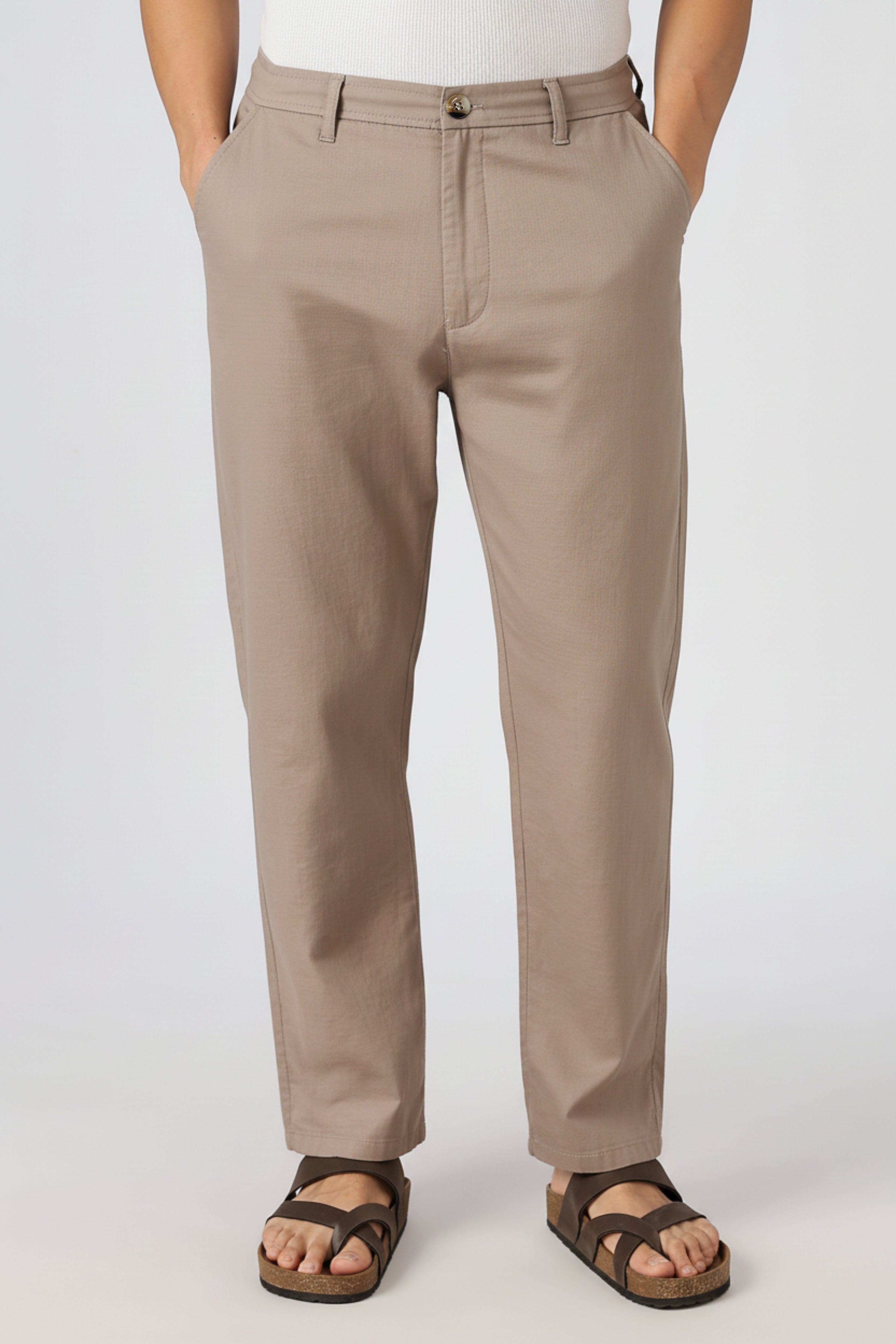 Stand at Ease 100% Cotton Straight Fit Beige Pant