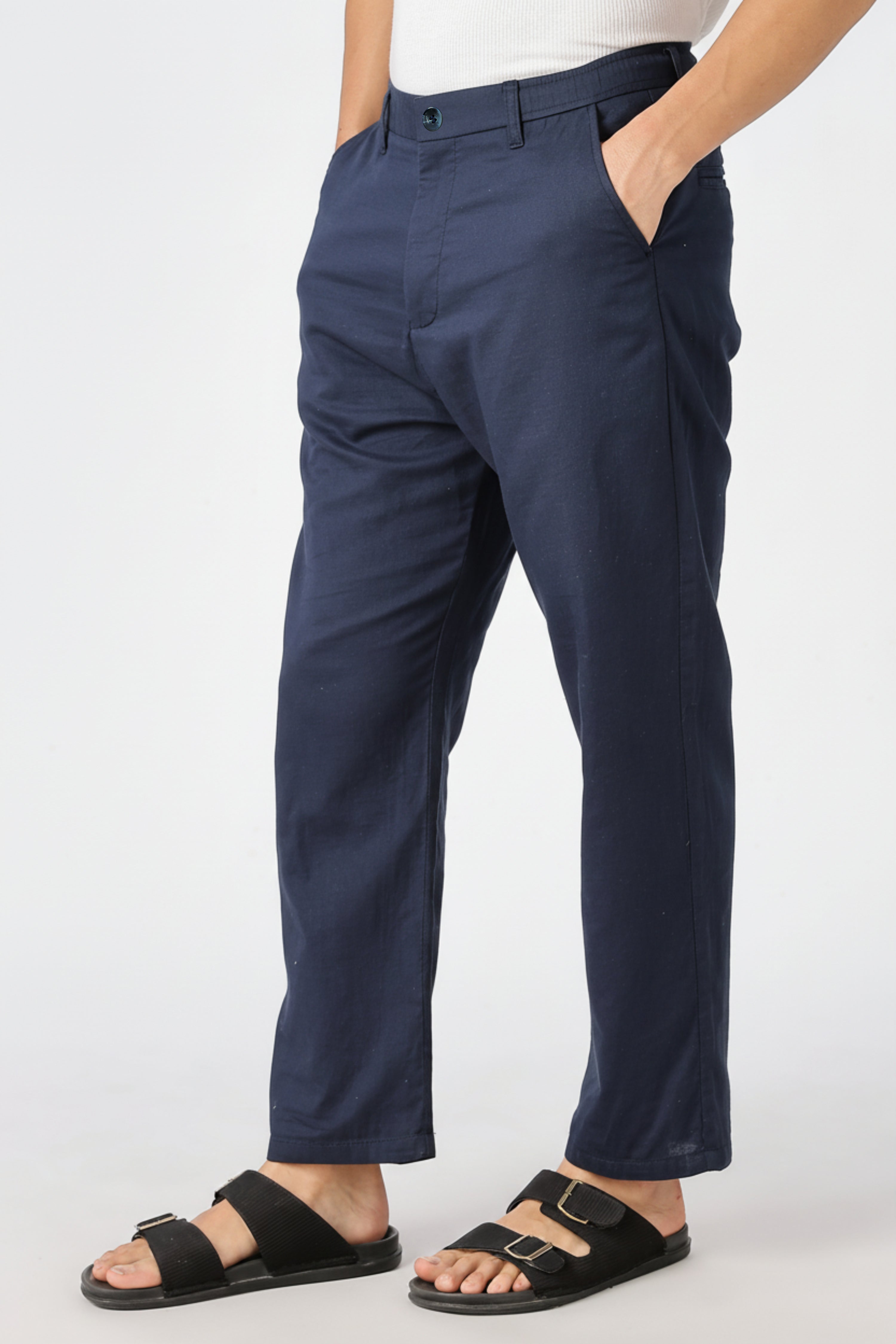 Stand at Ease 100% Cotton Straight Fit Navy Blue Pant