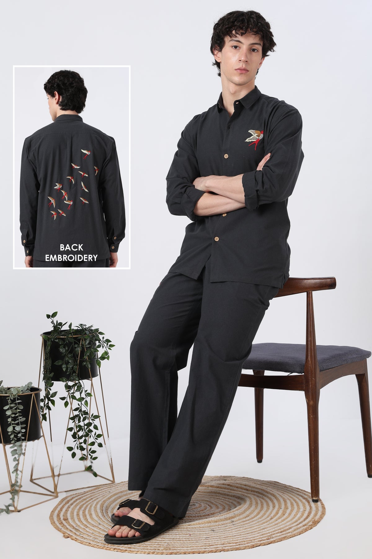 Longtail Bird Black Cotton Co-ordinated Outfits for Mens