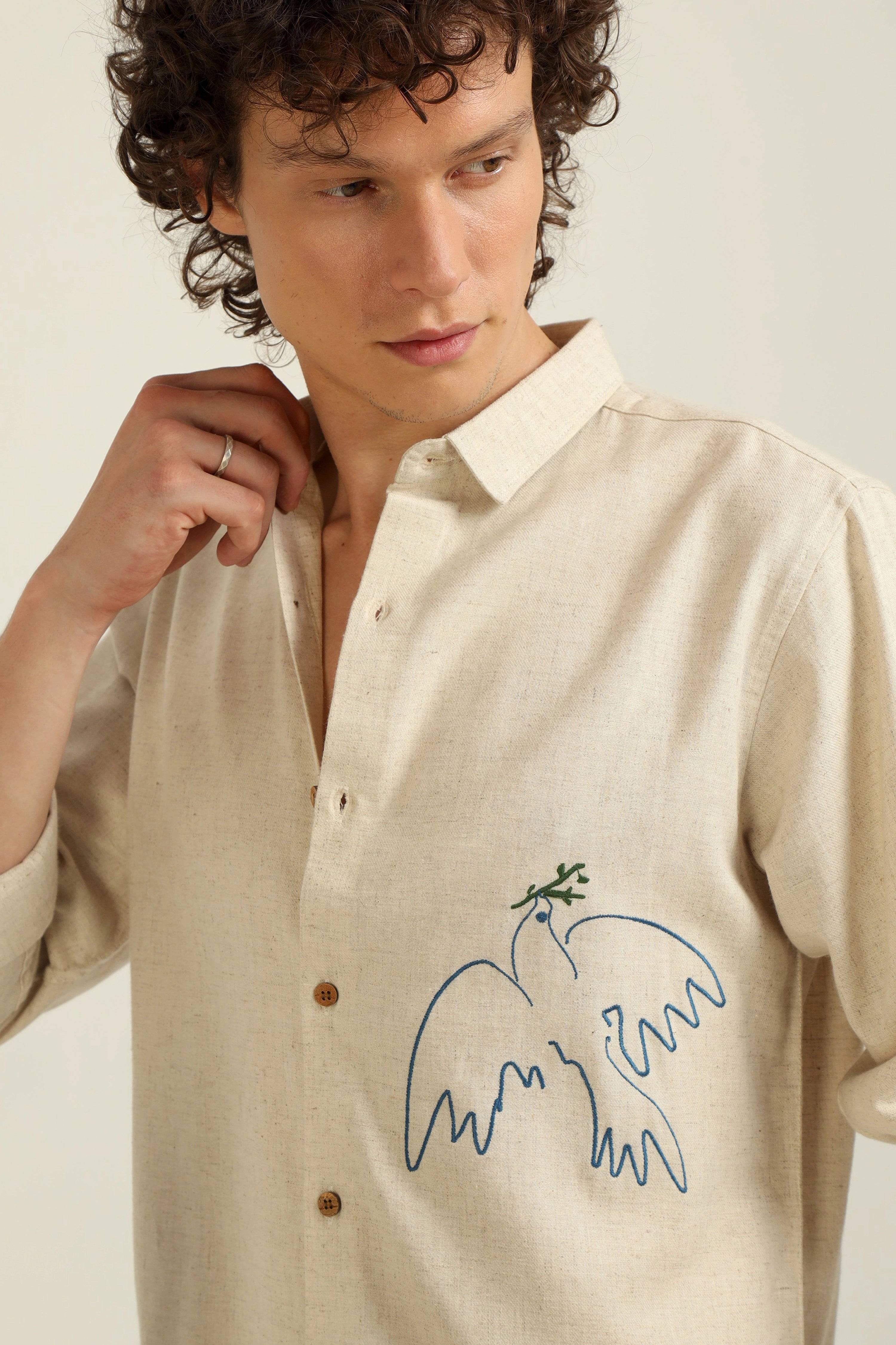 Emblem of peace embroidery linen shirt