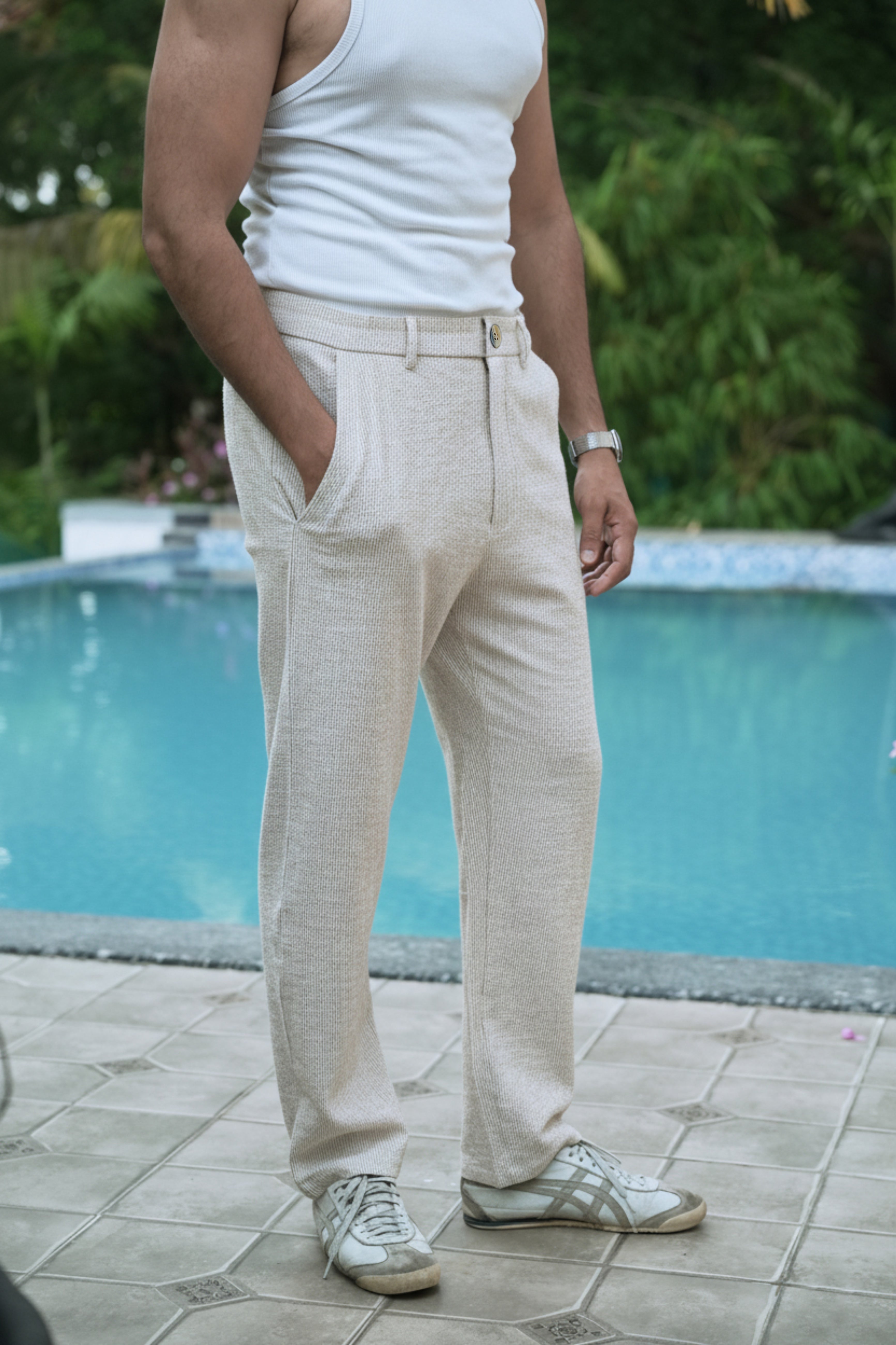 Seer Sucker 100% Cotton Straight Fit Beige Pant