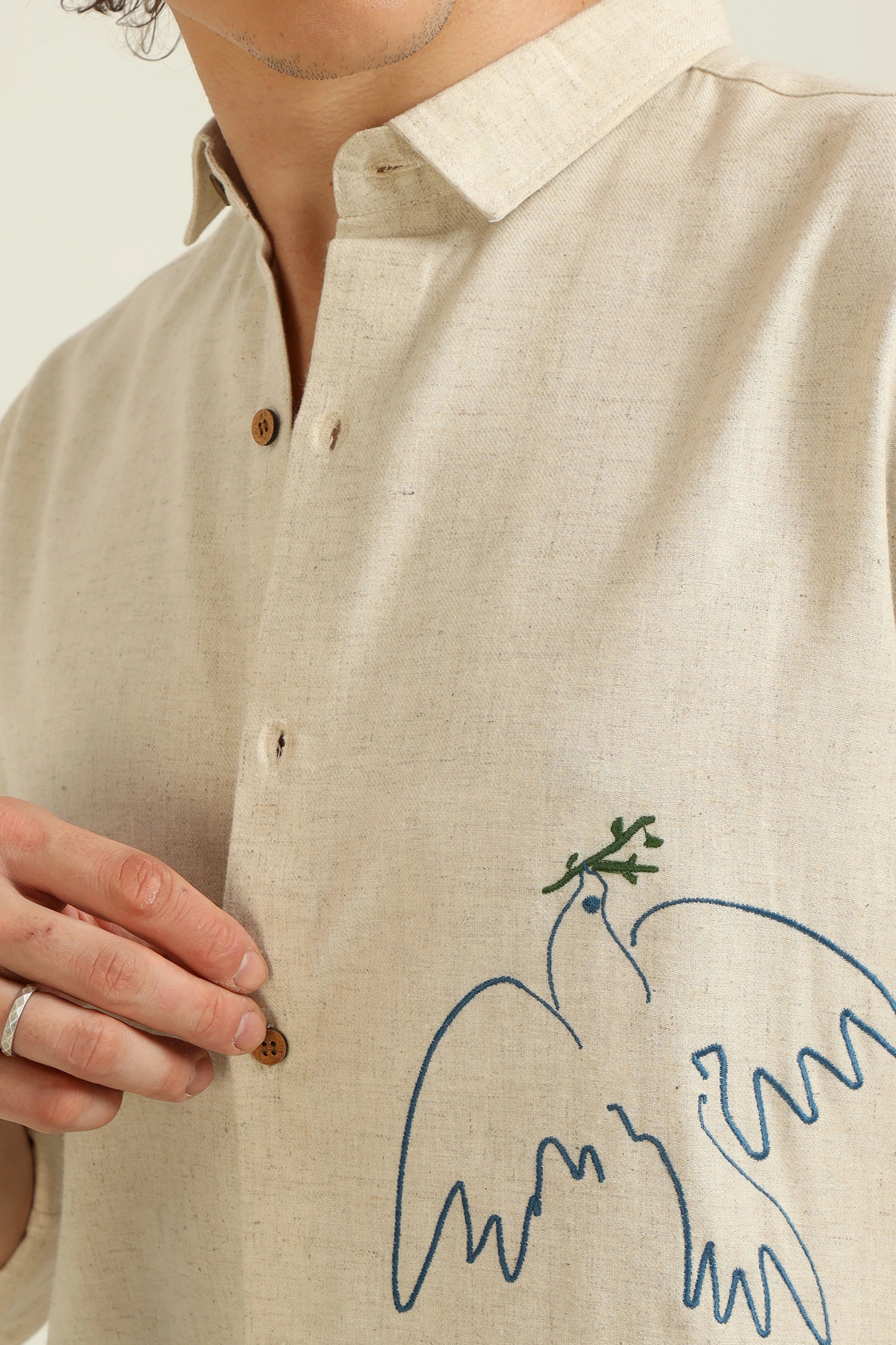 Emblem of peace embroidery linen shirt