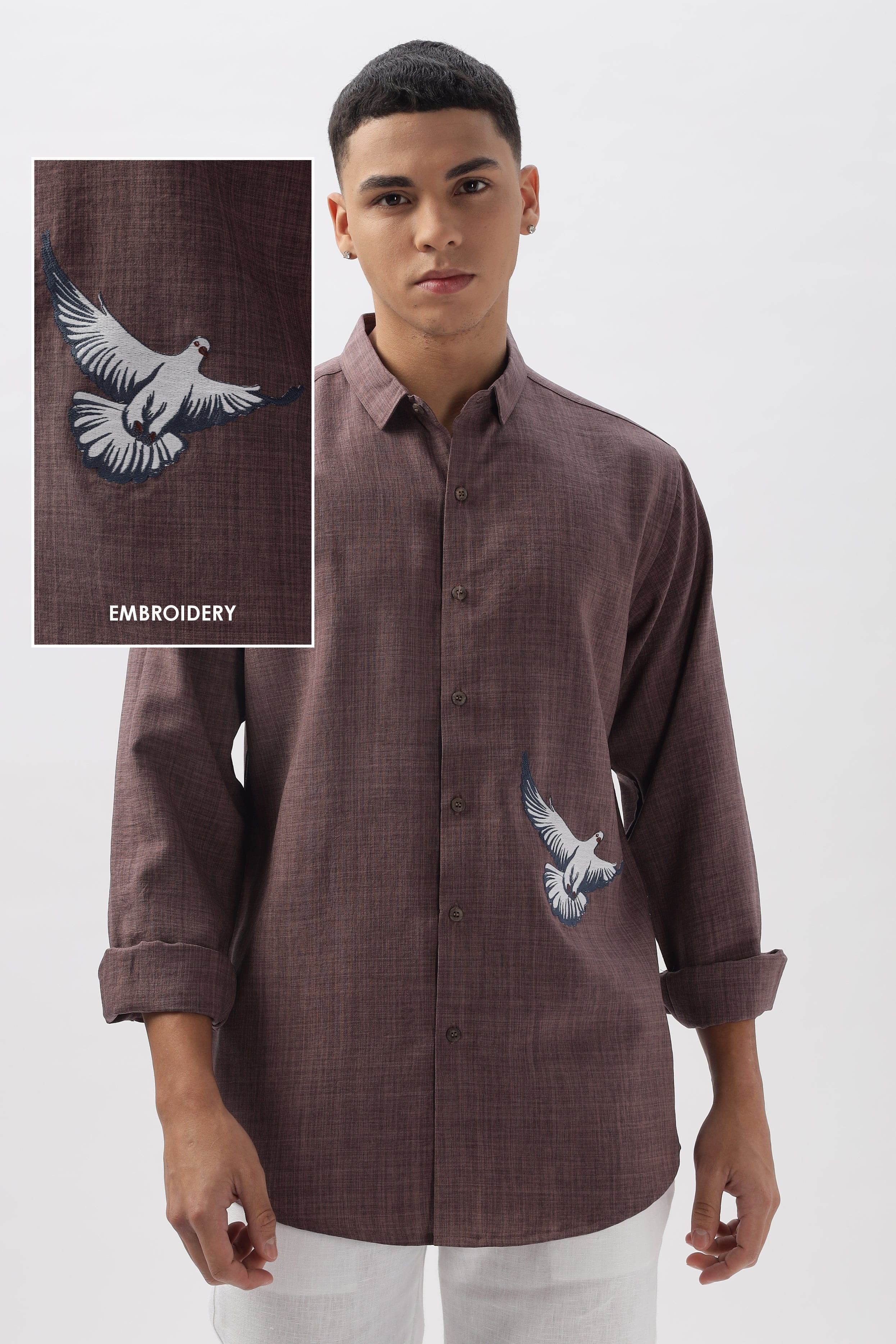 Pigeons in Paris Embroidery Shirt