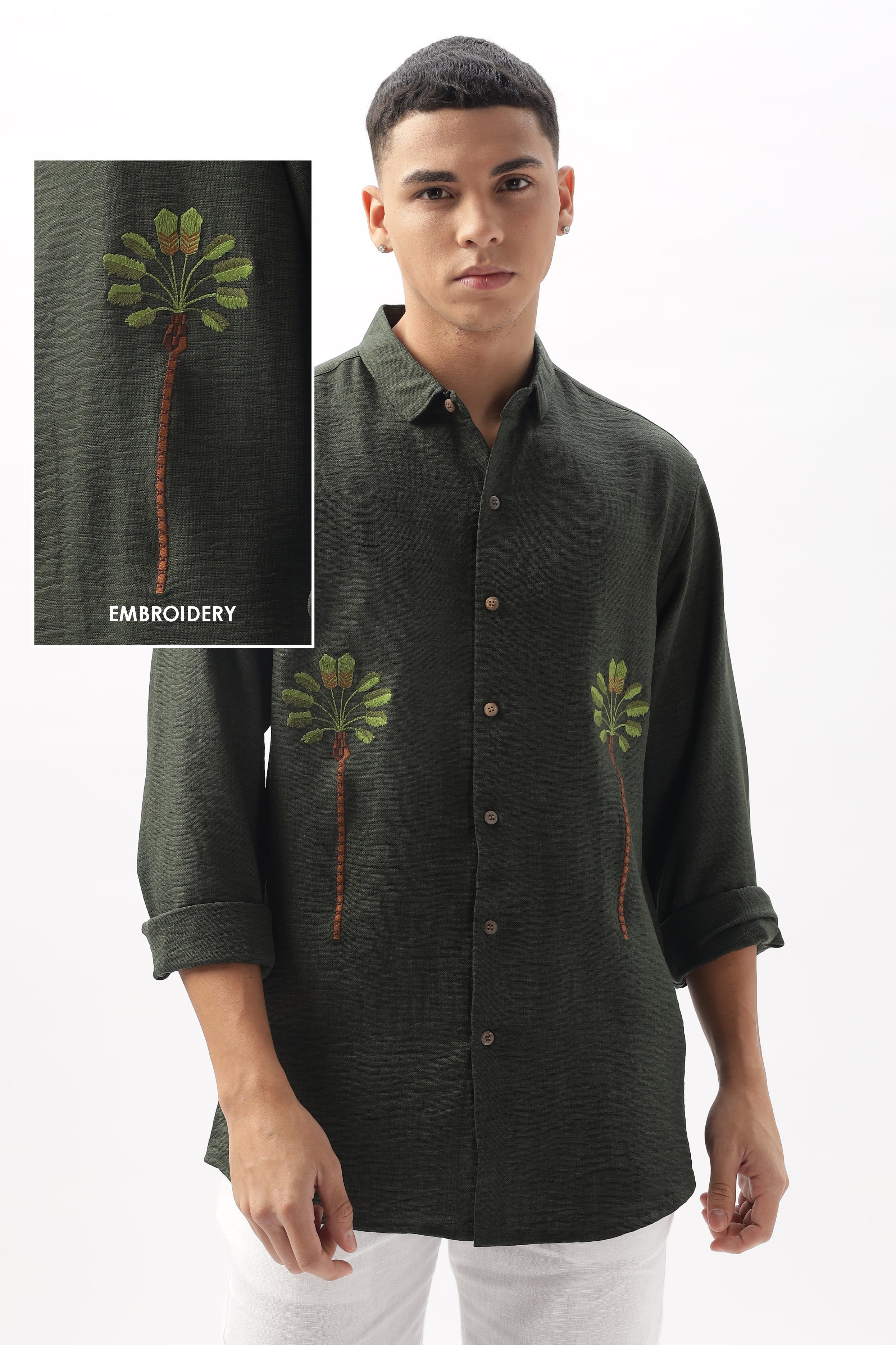 The Palm Green Embroidery Shirt