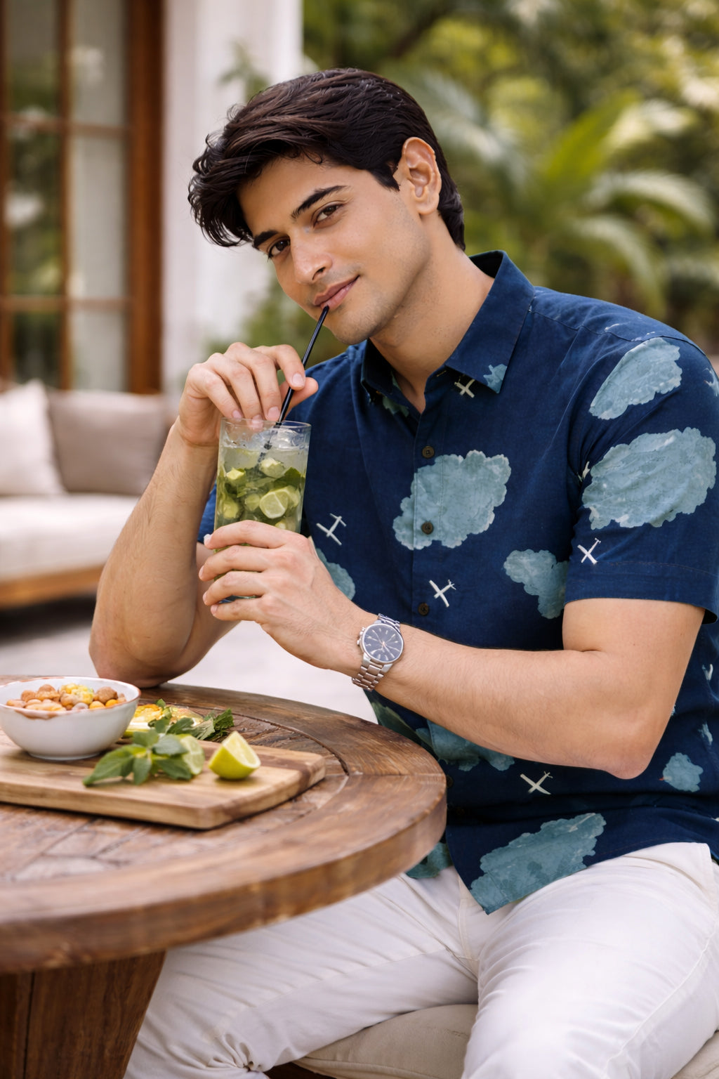 Cloudscape bound Cotton Regular Fit Blue Printed Shirt