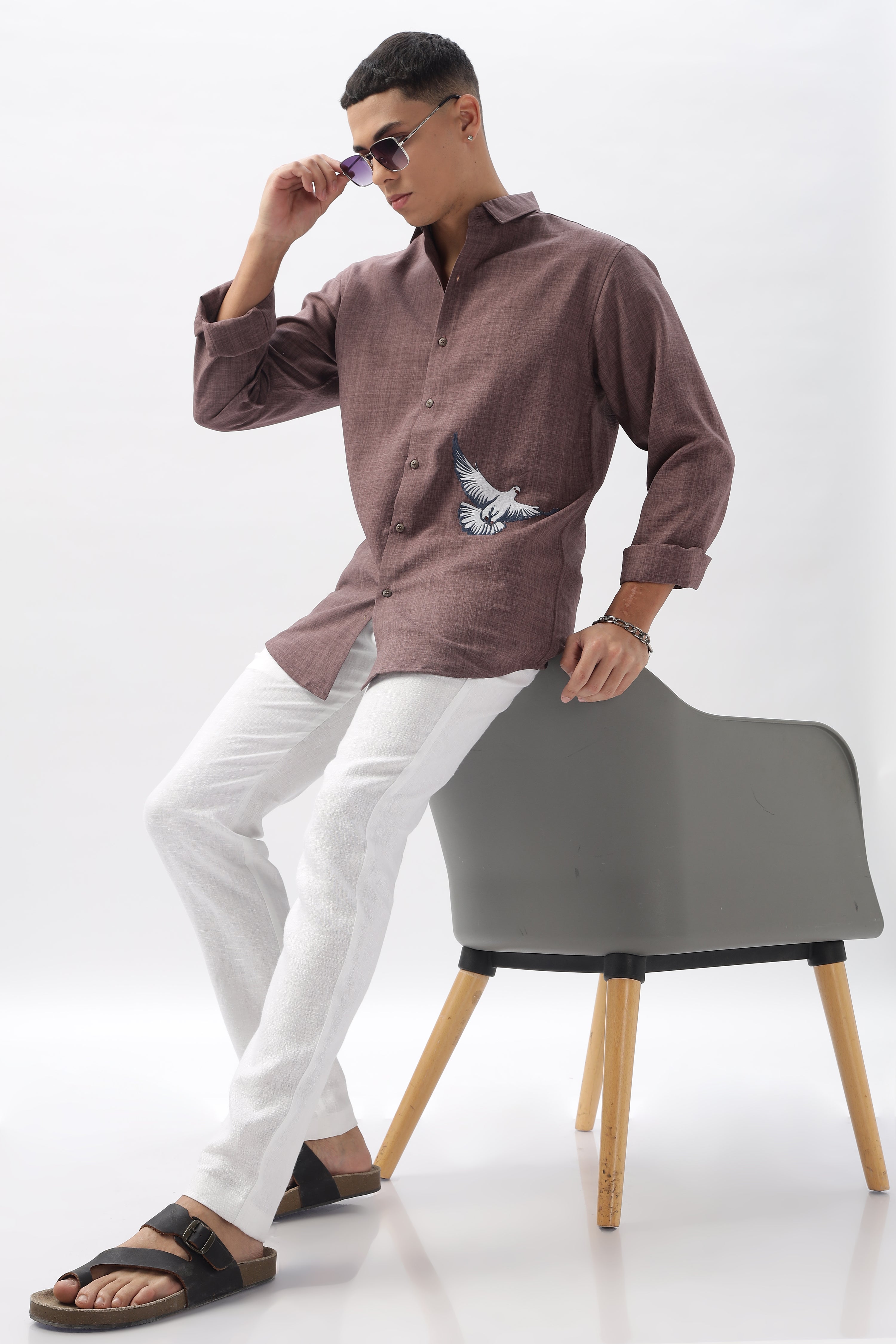 Pigeons of Paris Maroon Embroidery Shirt