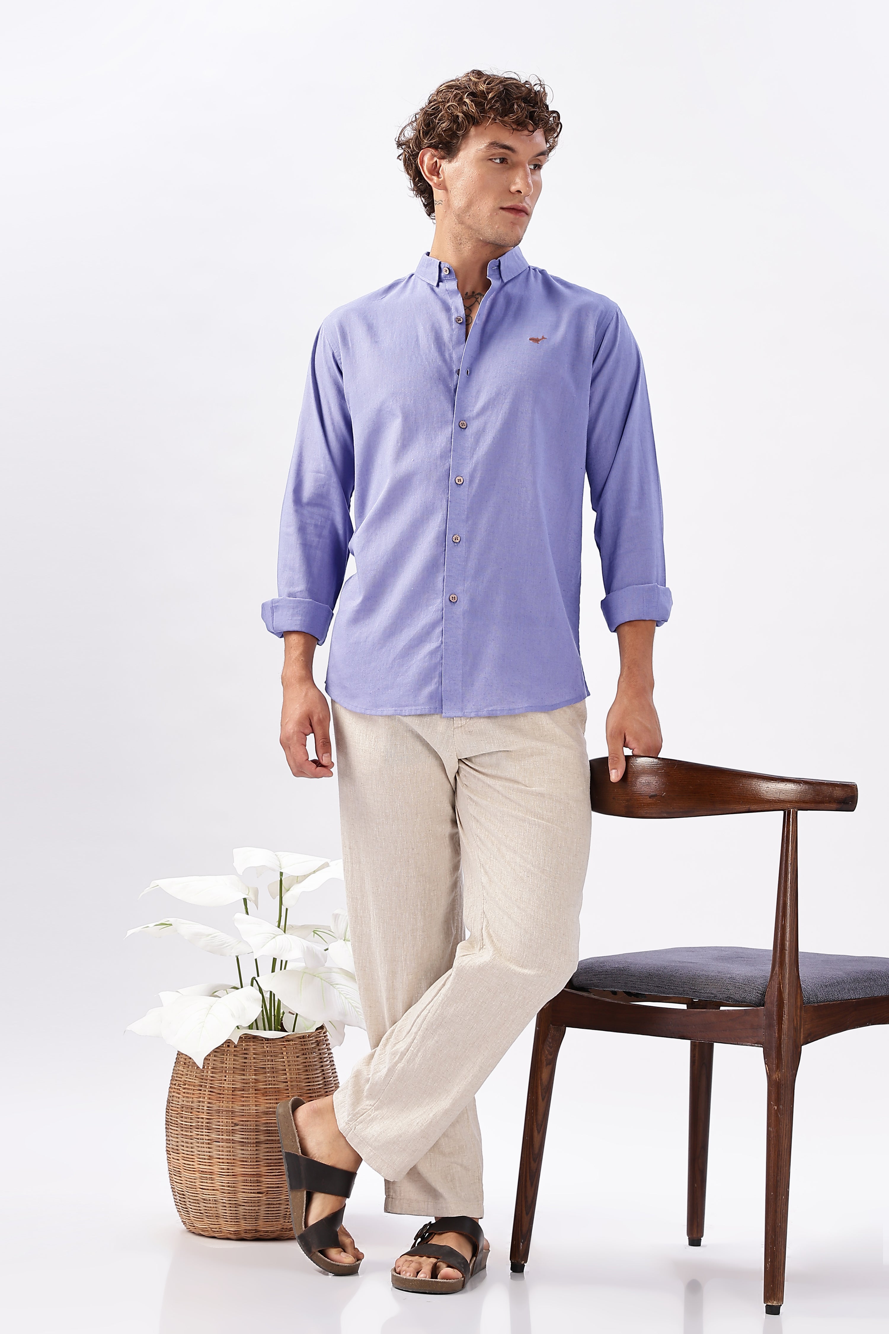 Porto Purple Cotton-Linen Essential Shirt