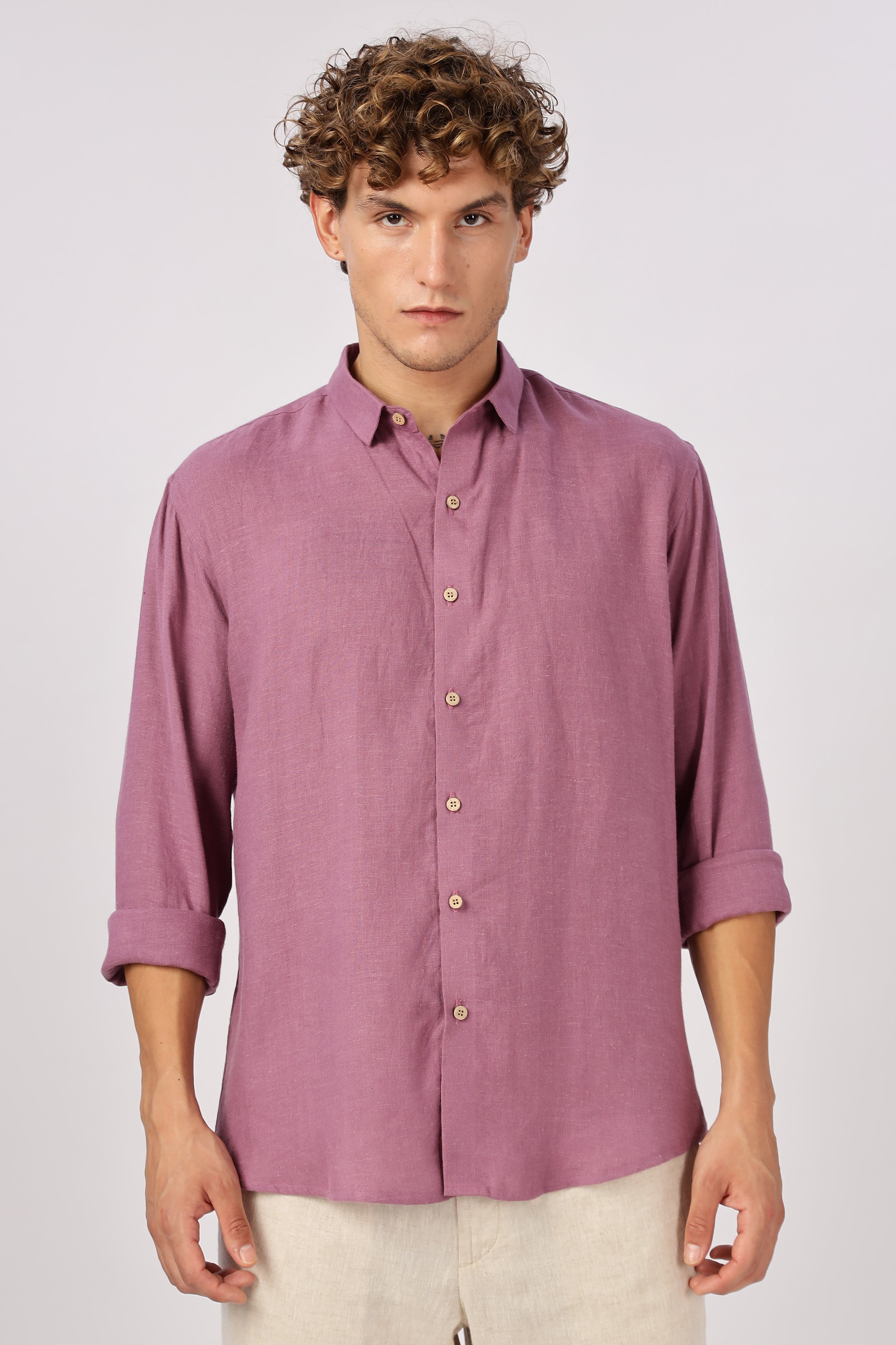 Mauve 100% Linen 44 Lea Shirt