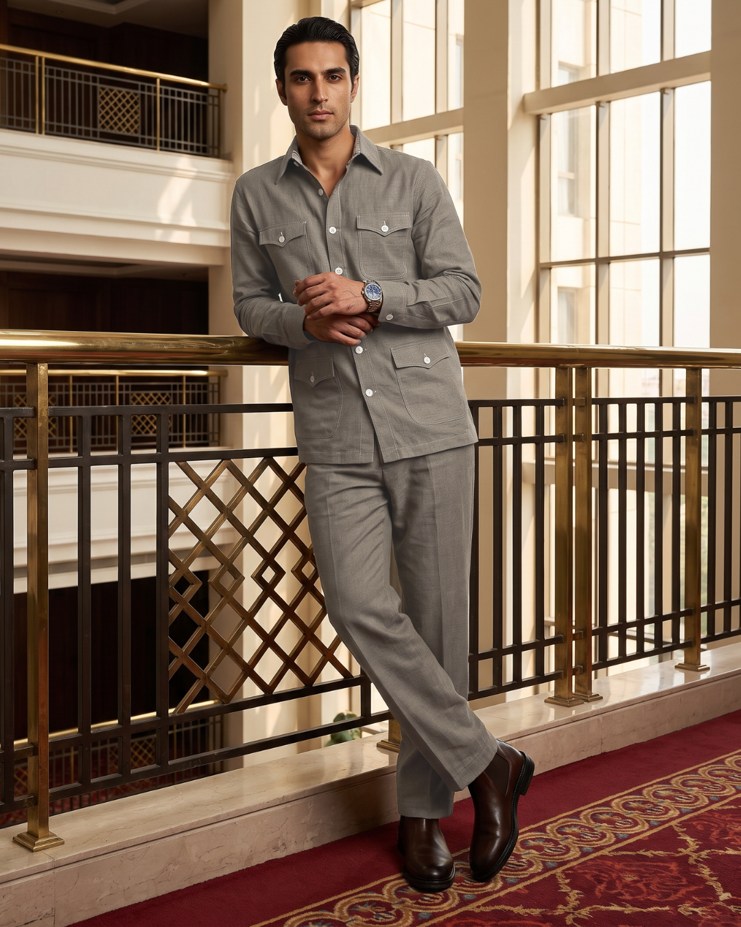 Safari Utility Grey Cotton Co-ordinated Outfits for Men
