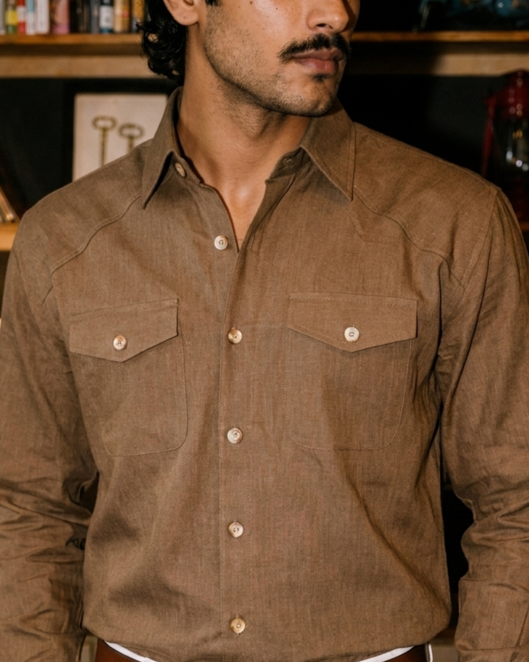 Mesa Brown–Western Flap Pockets Utility Shirt
