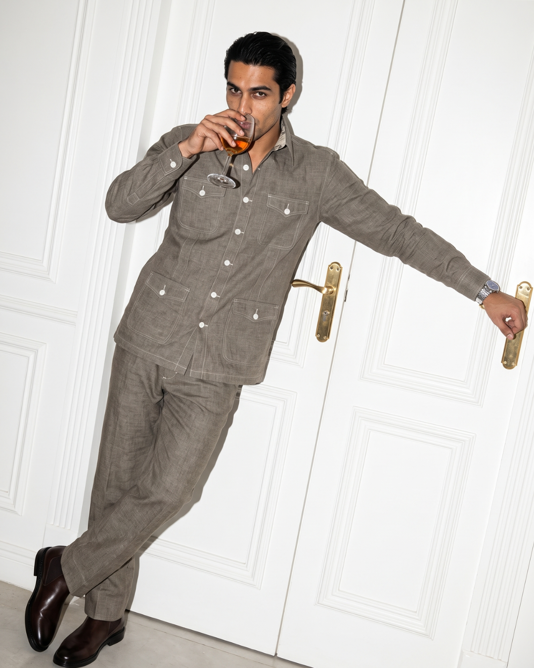 Safari Utility Grey Cotton Co-ordinated Outfits for Men