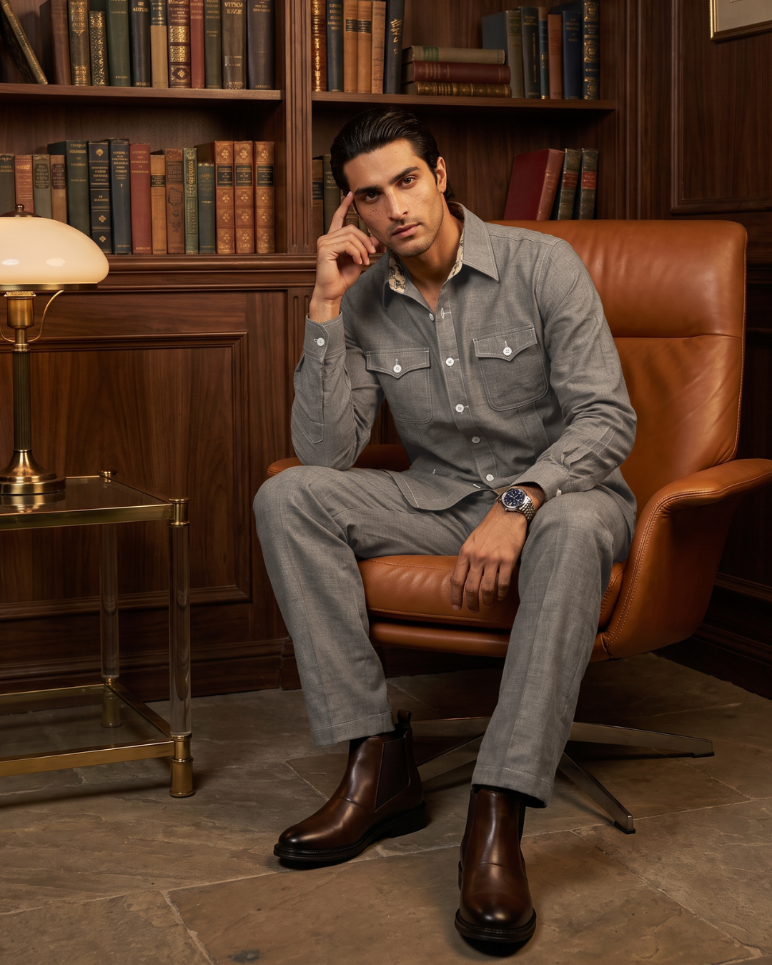 Safari Utility Grey Cotton Co-ordinated Outfits for Men