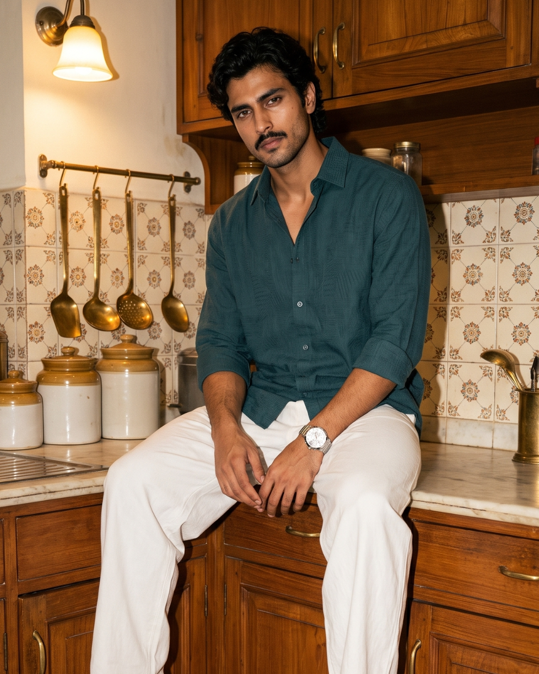 Verdant Jacquard Self Printed - Wide Collar Shirt