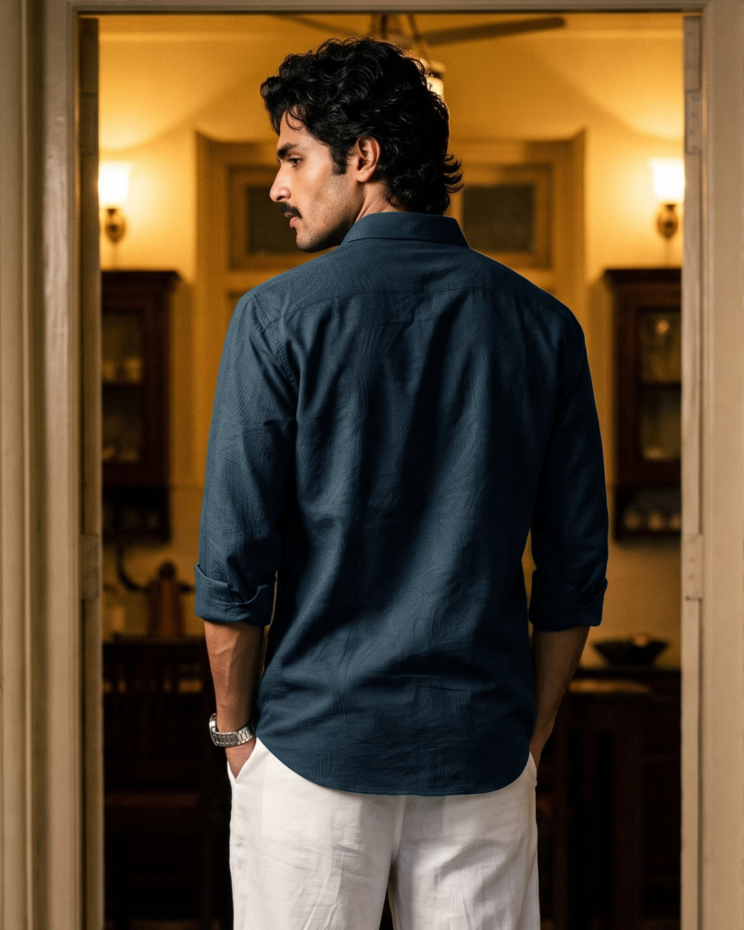 Verdant Jacquard Self Printed - Wide Collar Shirt