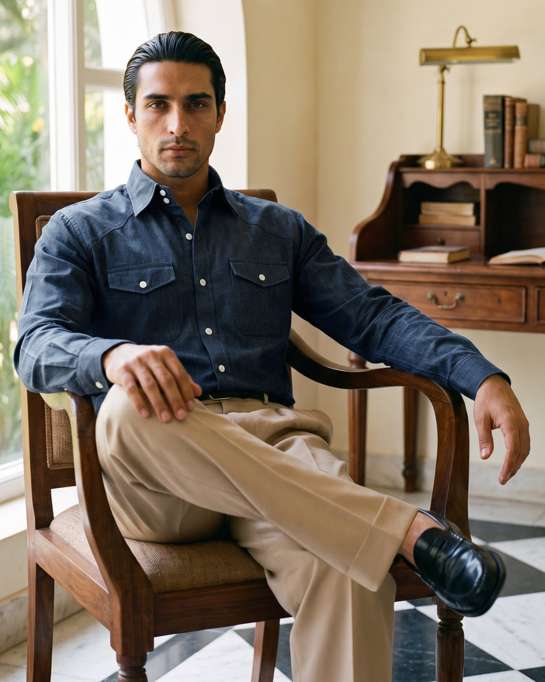 Chambray Denim– Western Flap Pockets Utility Shirt