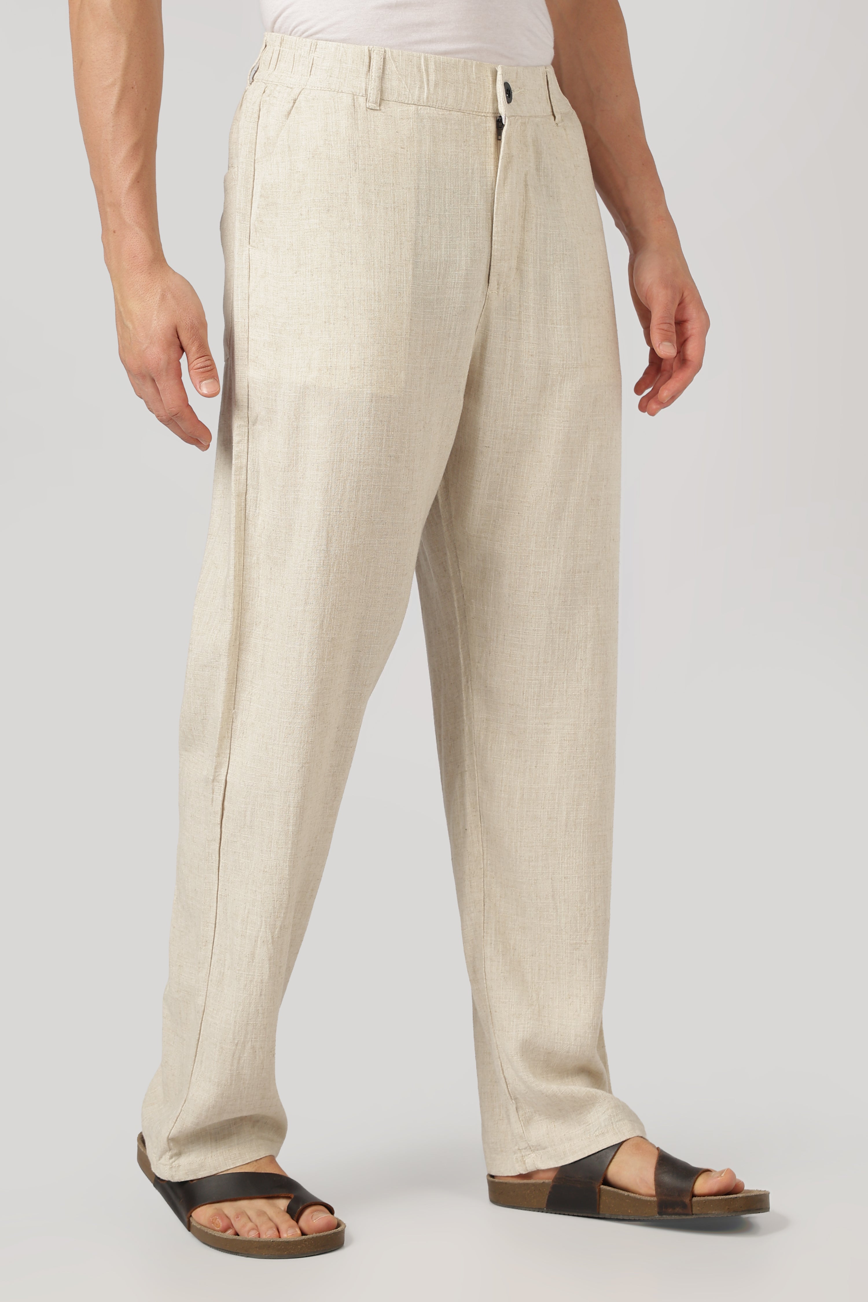 Linen-style 100% Cotton Straight Fit Beige Pant