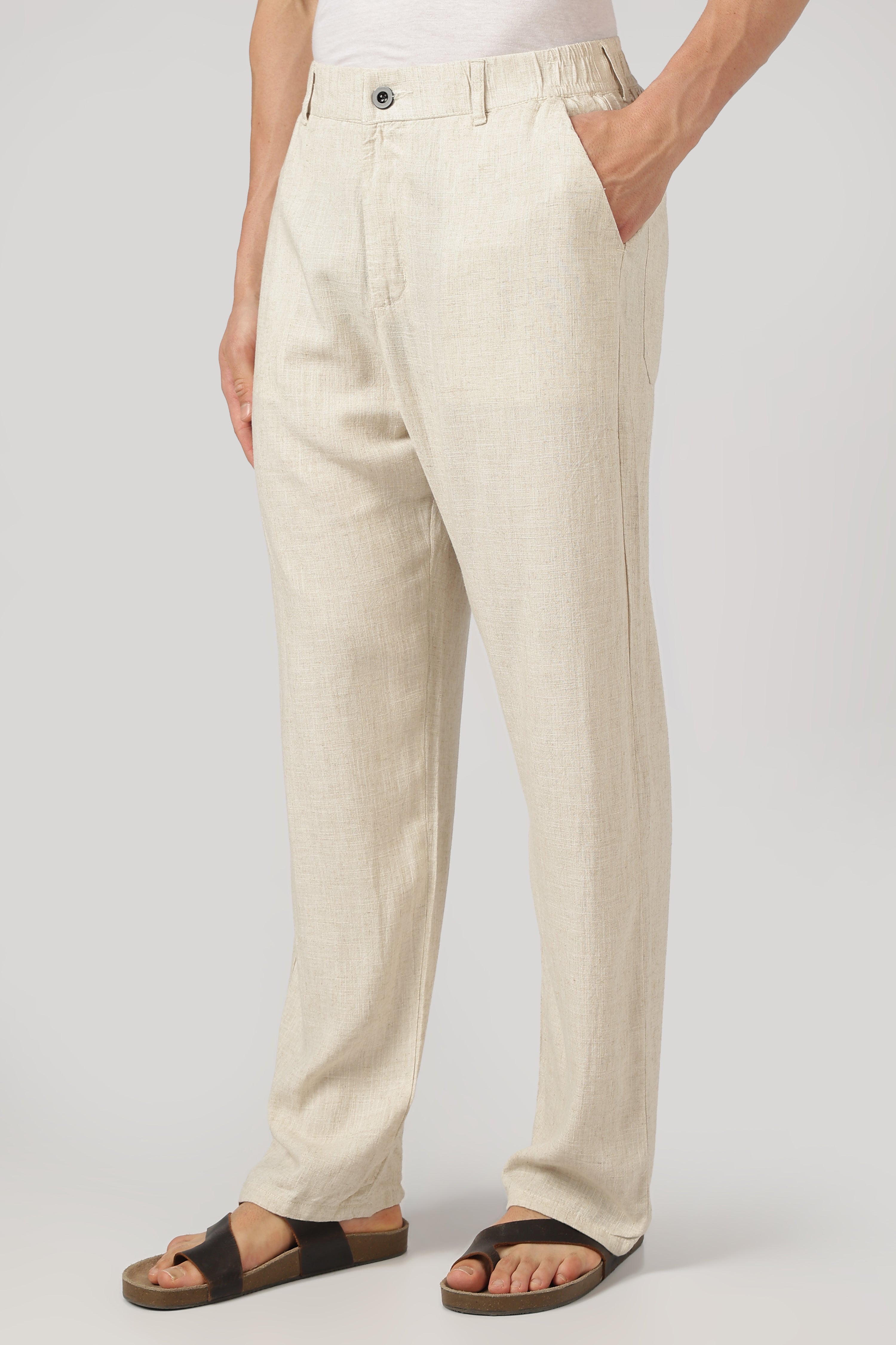 Linen-style 100% Cotton Straight Fit Beige Pant