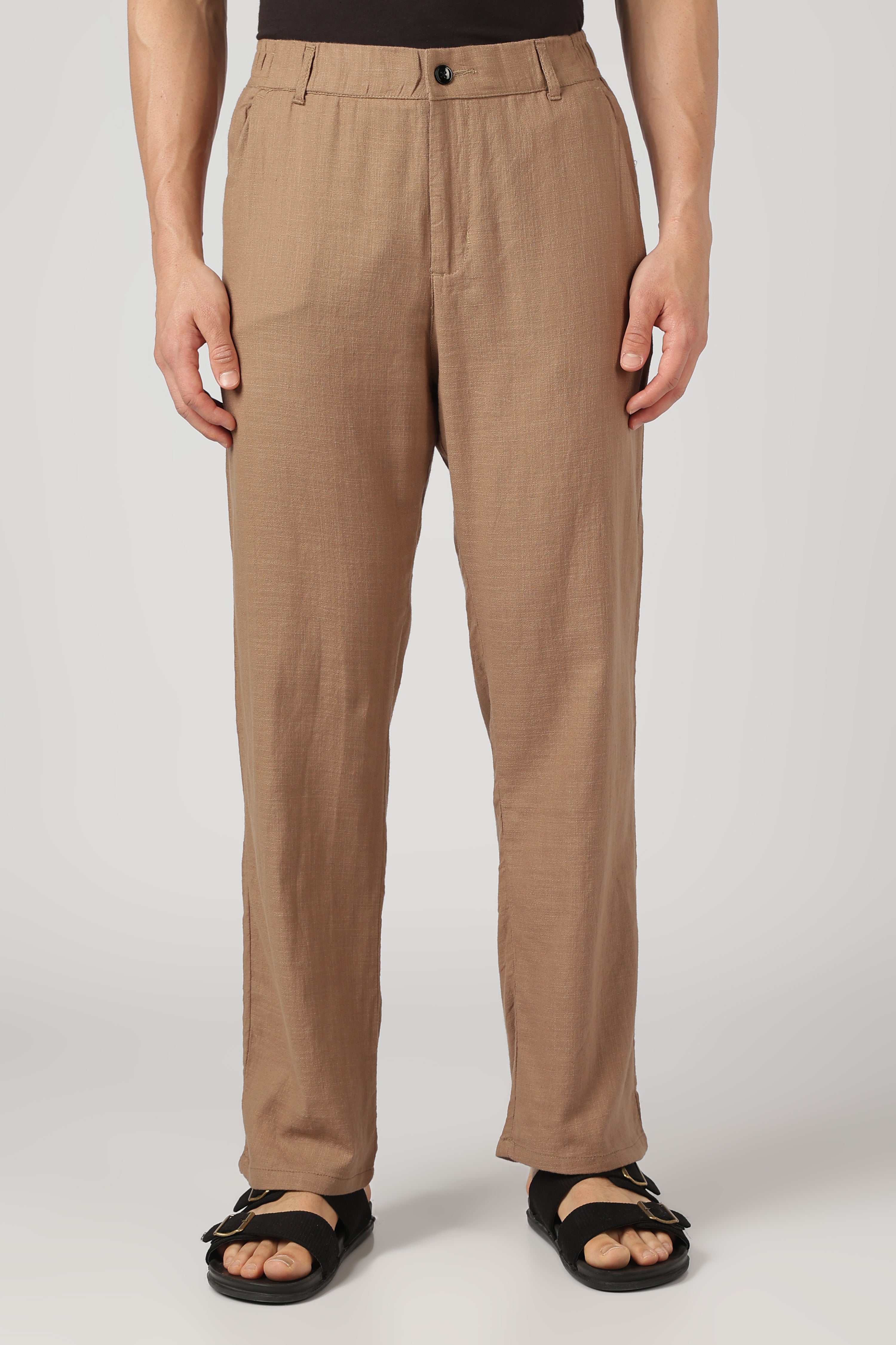 Linen-style 100% Cotton Relaxed  Fit Brown Pant
