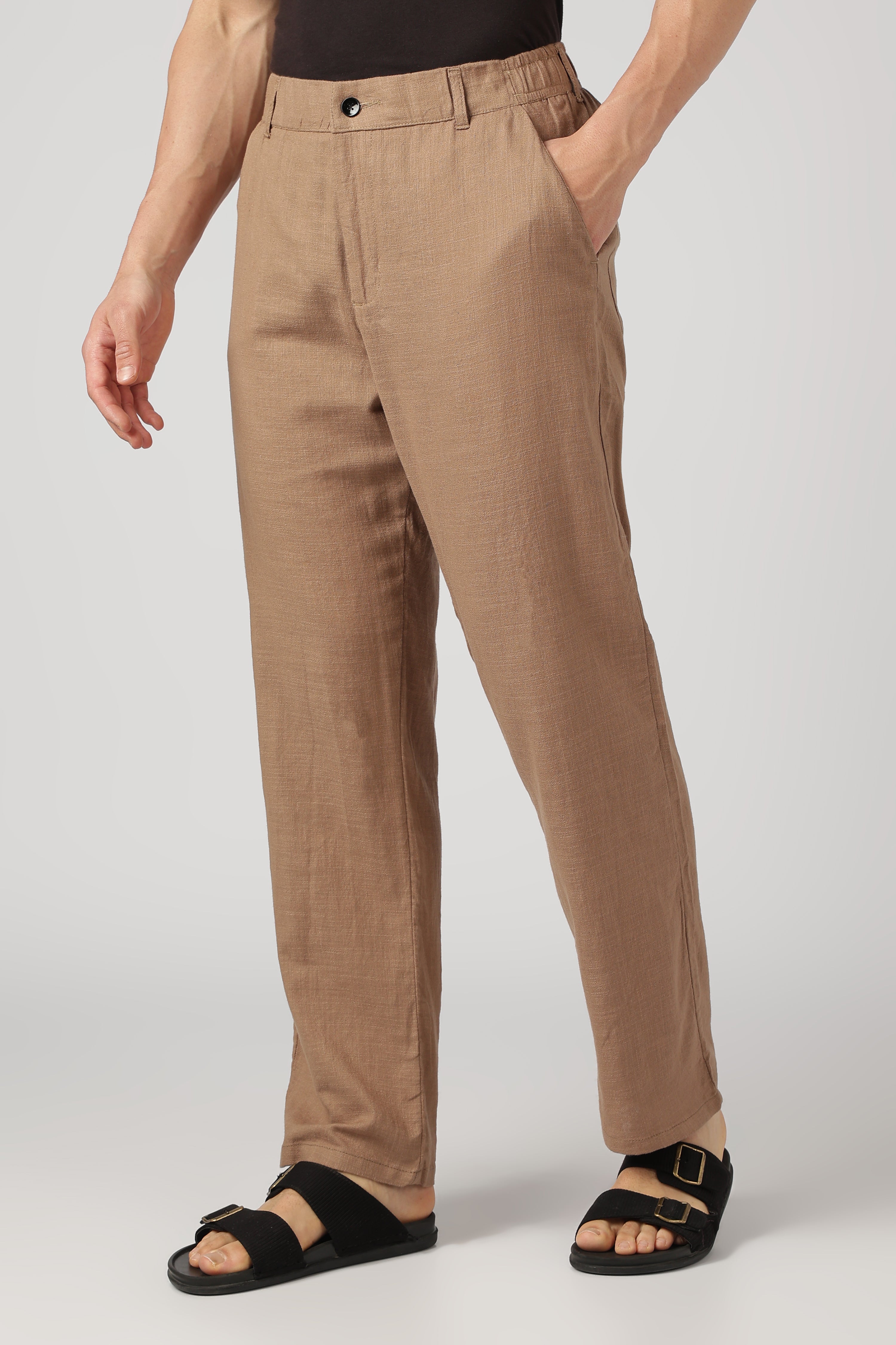 Linen-style 100% Cotton Relaxed  Fit Brown Pant