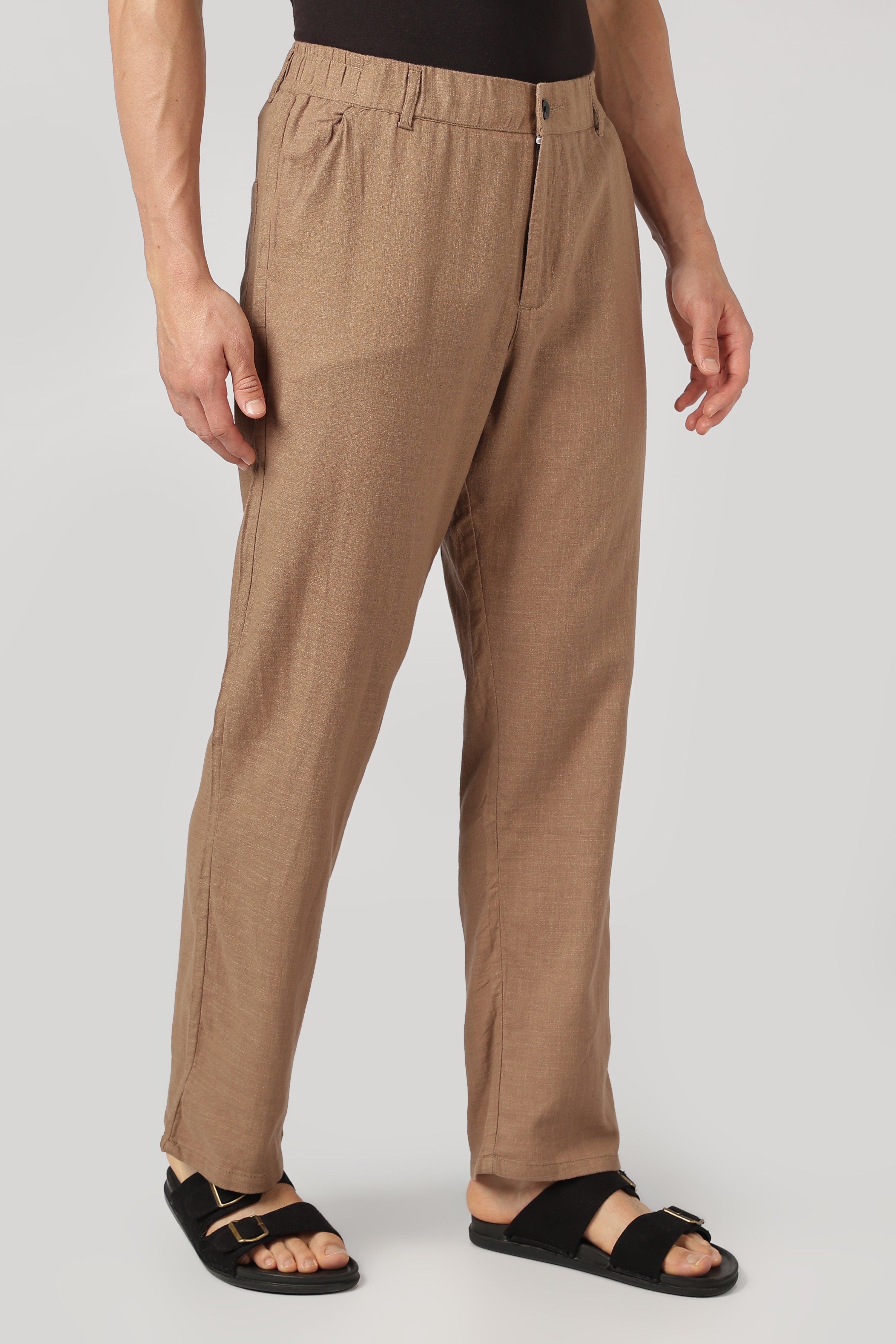 Linen-style 100% Cotton Relaxed  Fit Brown Pant