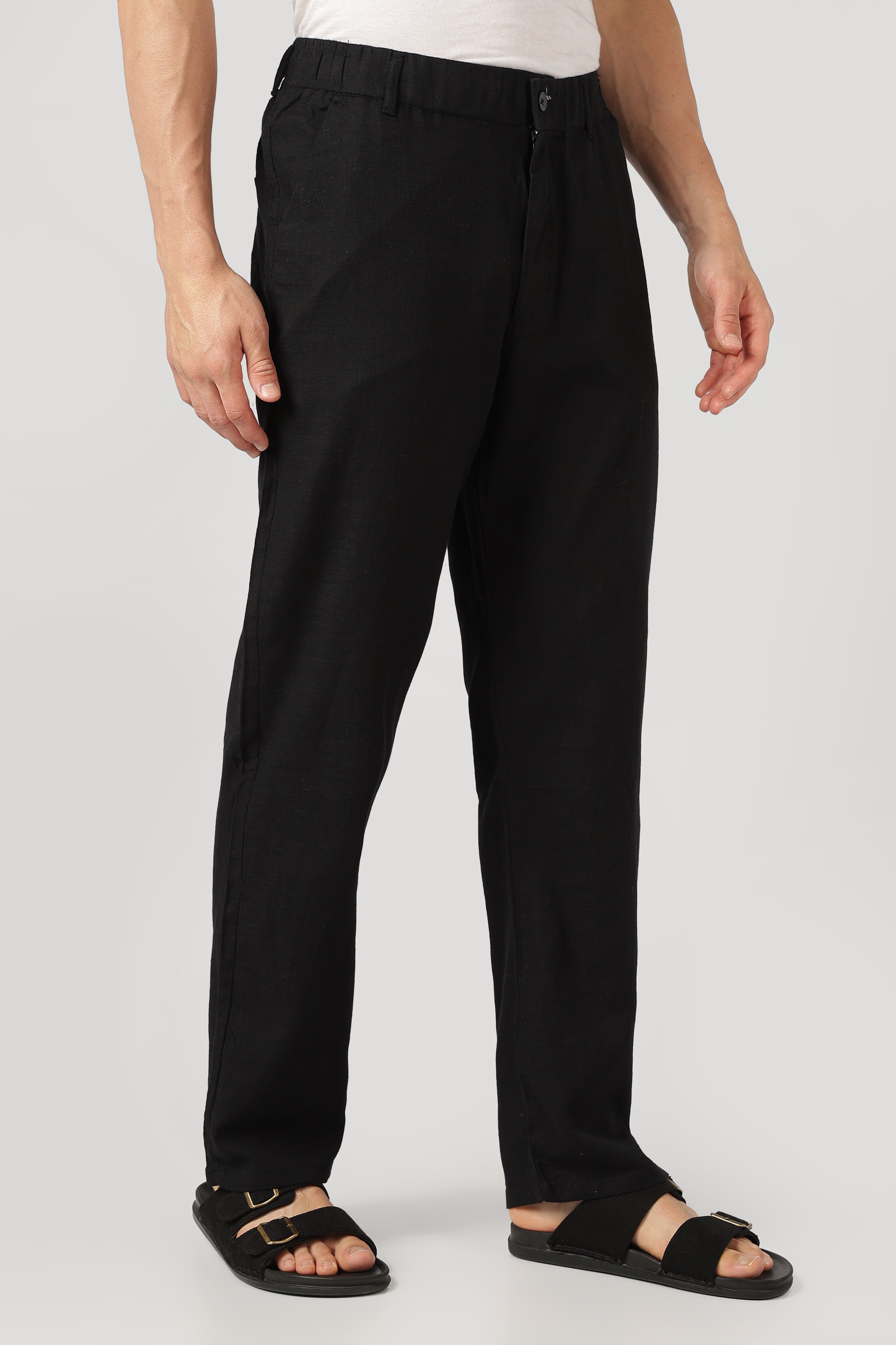 Linen-style 100% Cotton Relaxed  Fit Black Pant