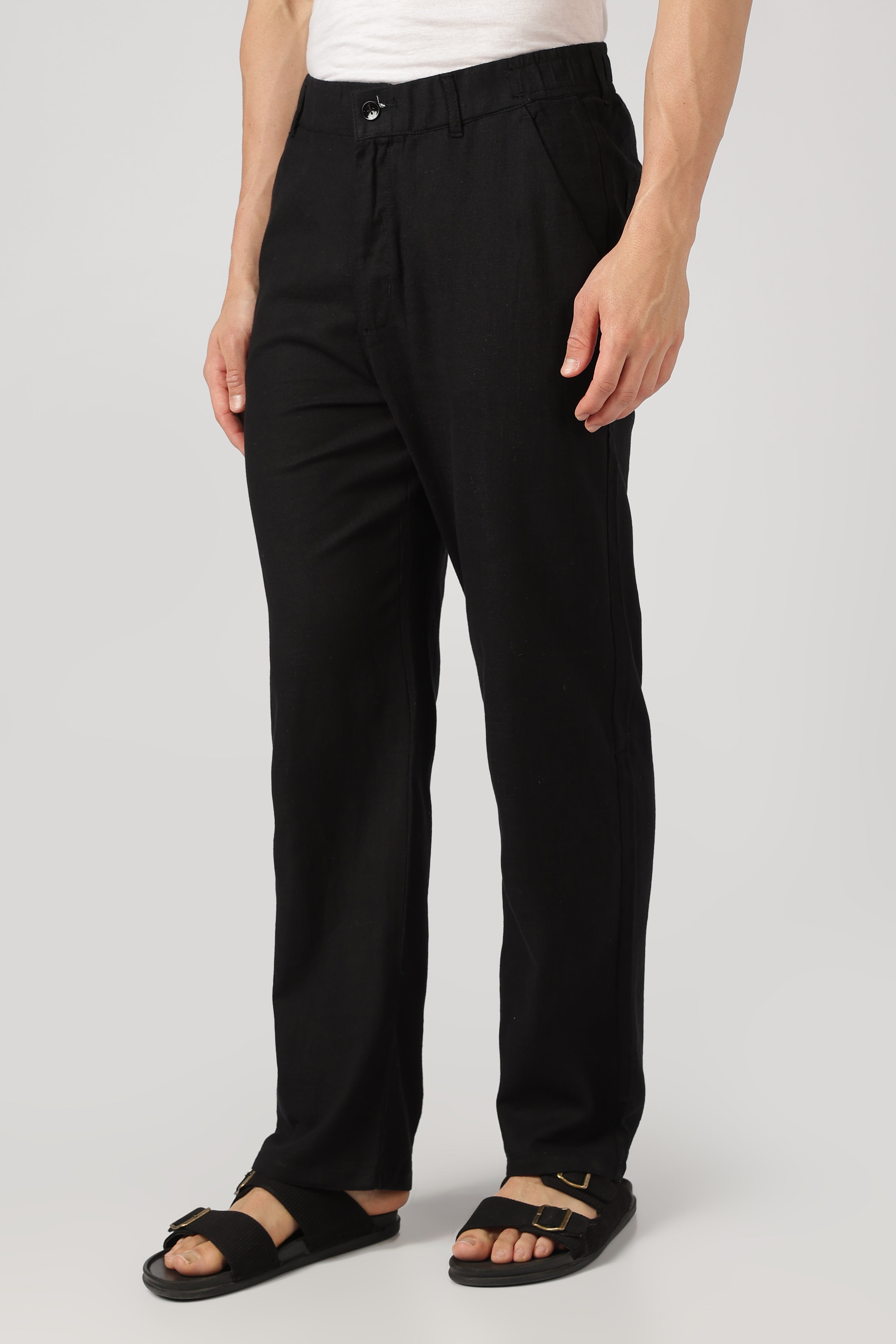 Linen-style 100% Cotton Relaxed  Fit Black Pant