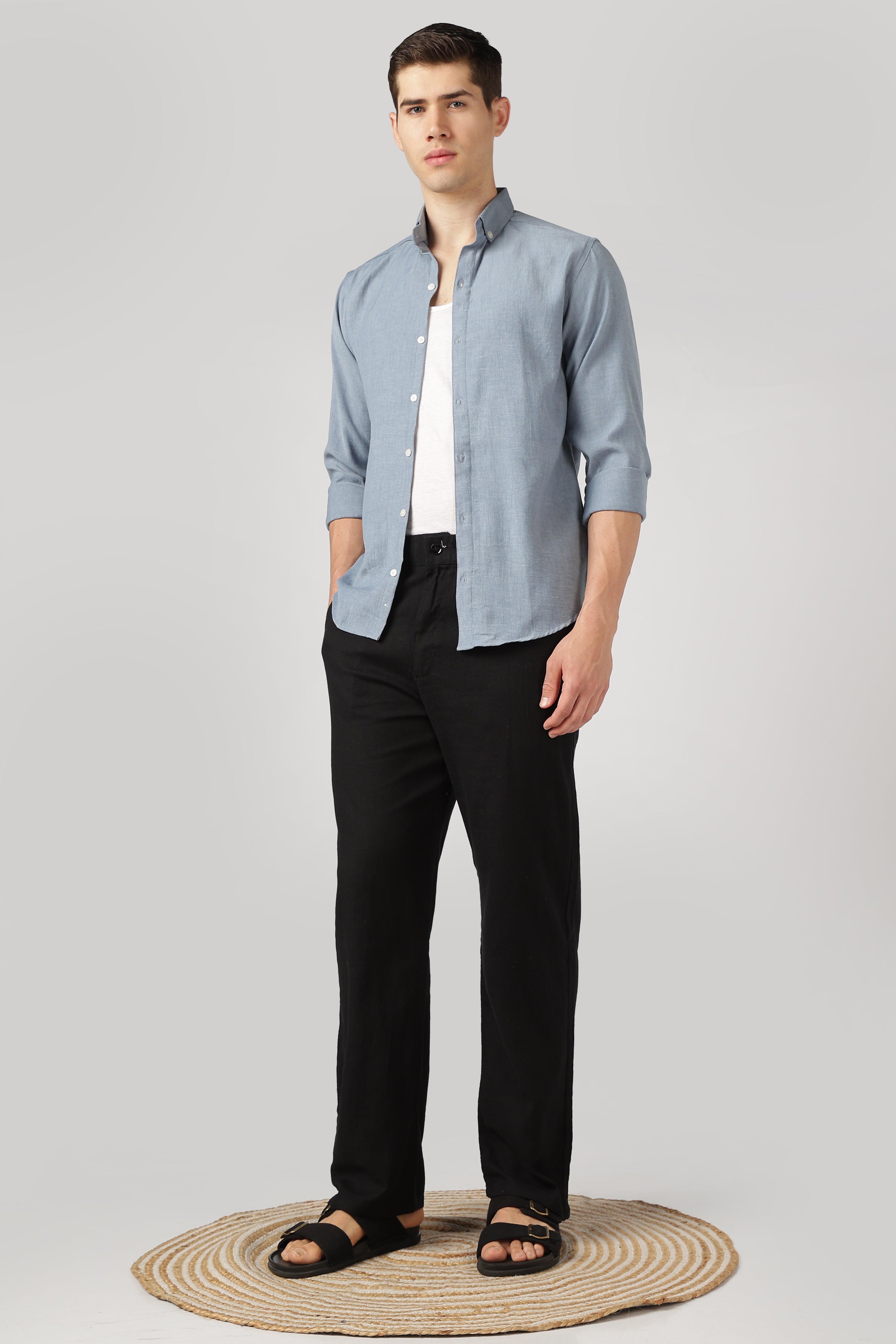 Linen-style 100% Cotton Relaxed  Fit Black Pant