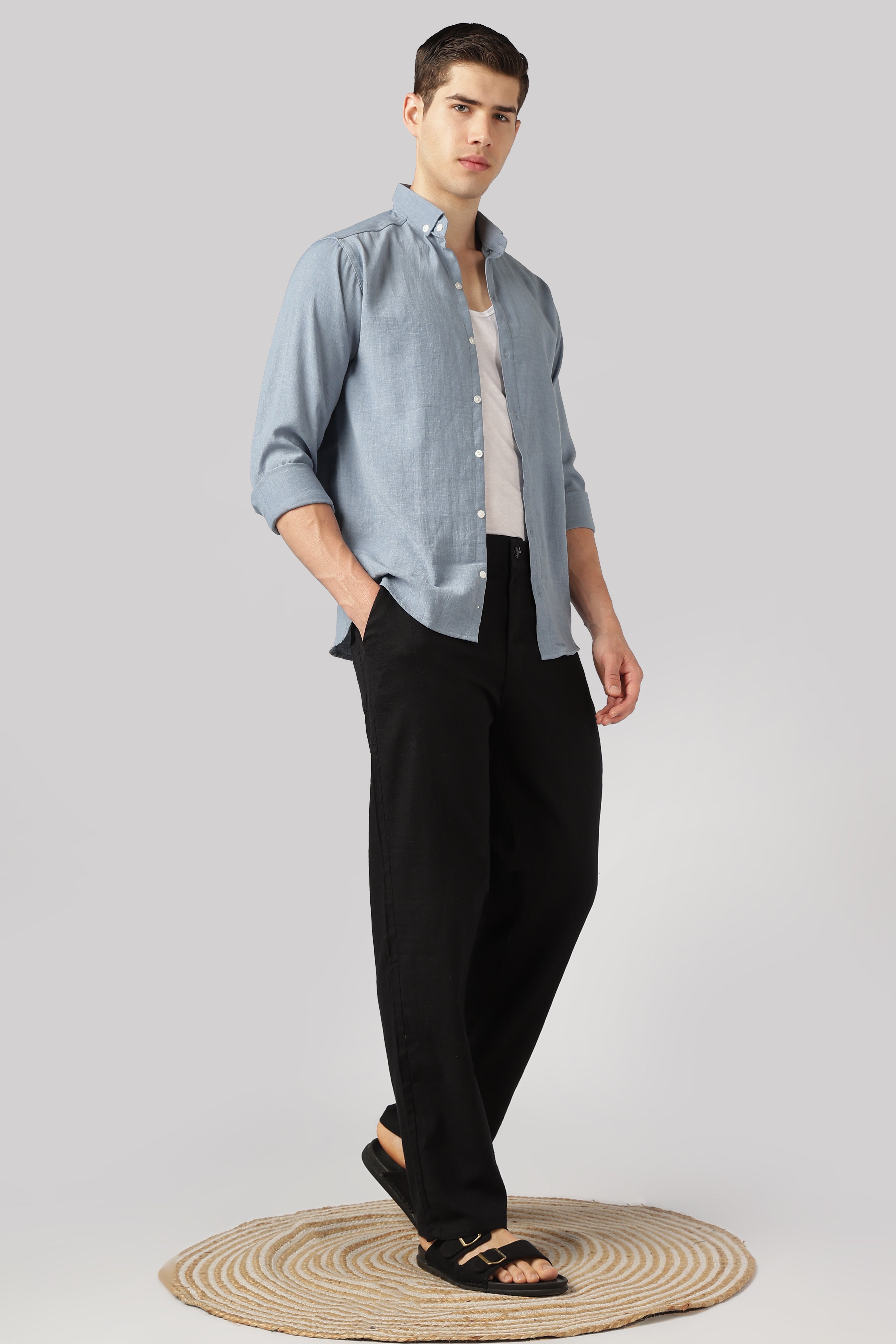 Linen-style 100% Cotton Relaxed  Fit Black Pant
