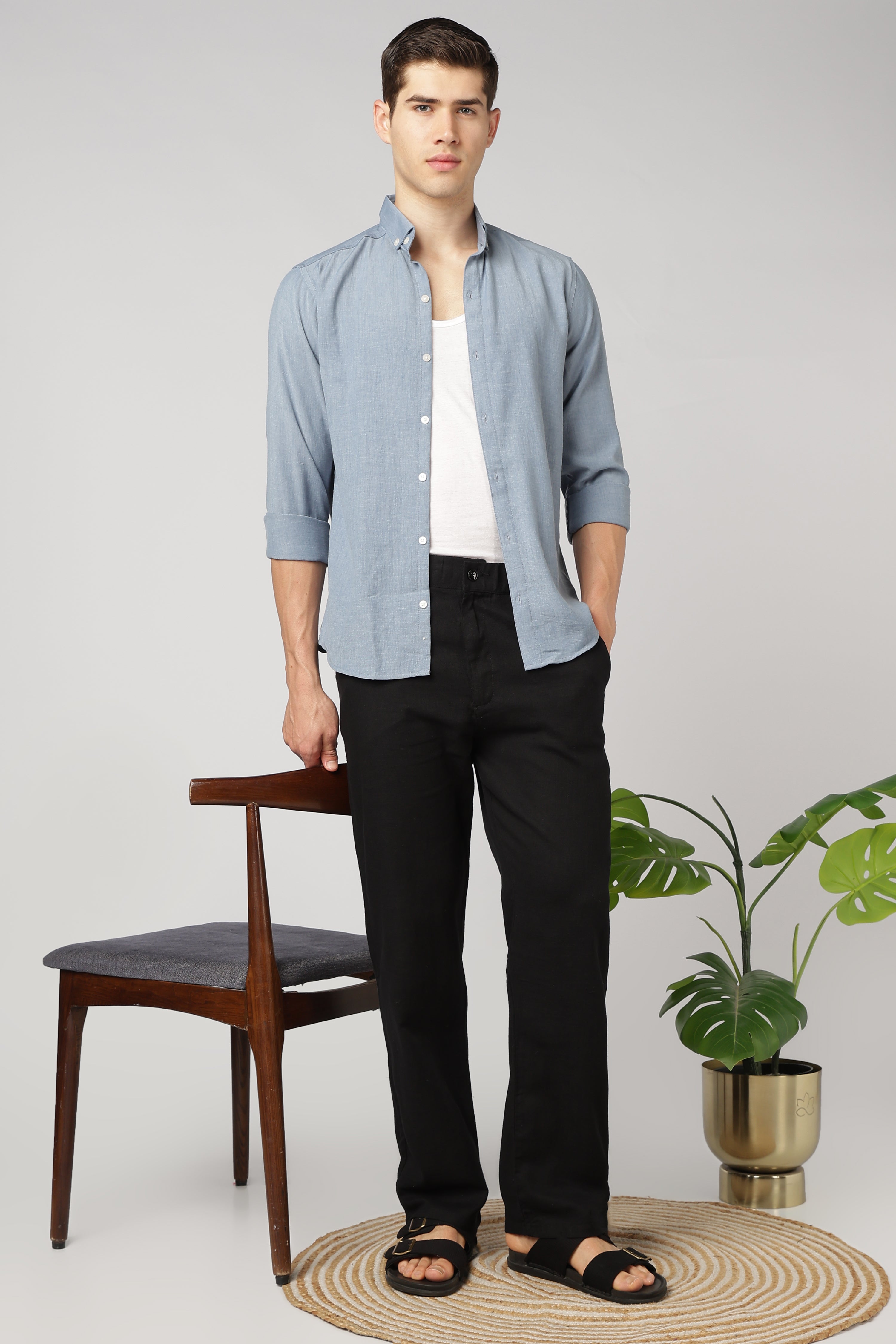 Linen-style 100% Cotton Relaxed  Fit Black Pant