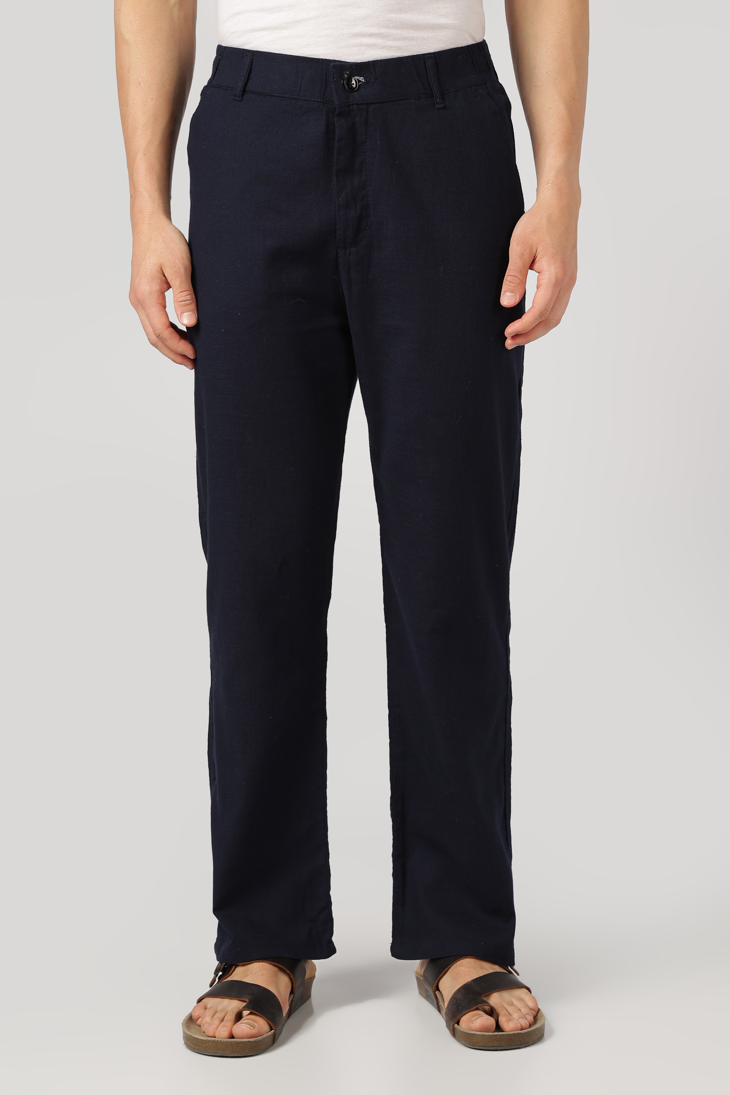 Linen-style 100% Cotton Relaxed  Fit Navy Blue Pant