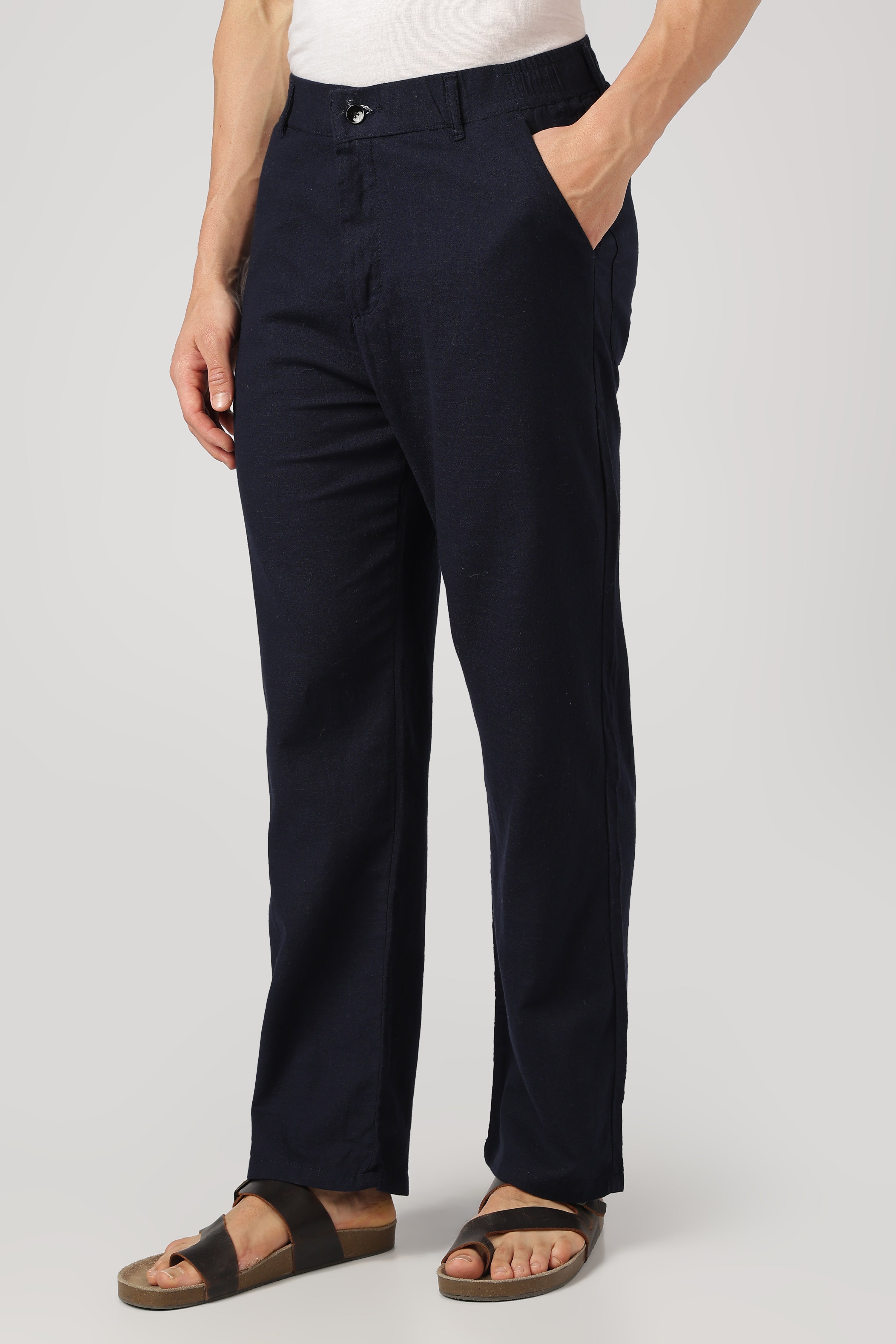 Linen-style 100% Cotton Relaxed  Fit Navy Blue Pant