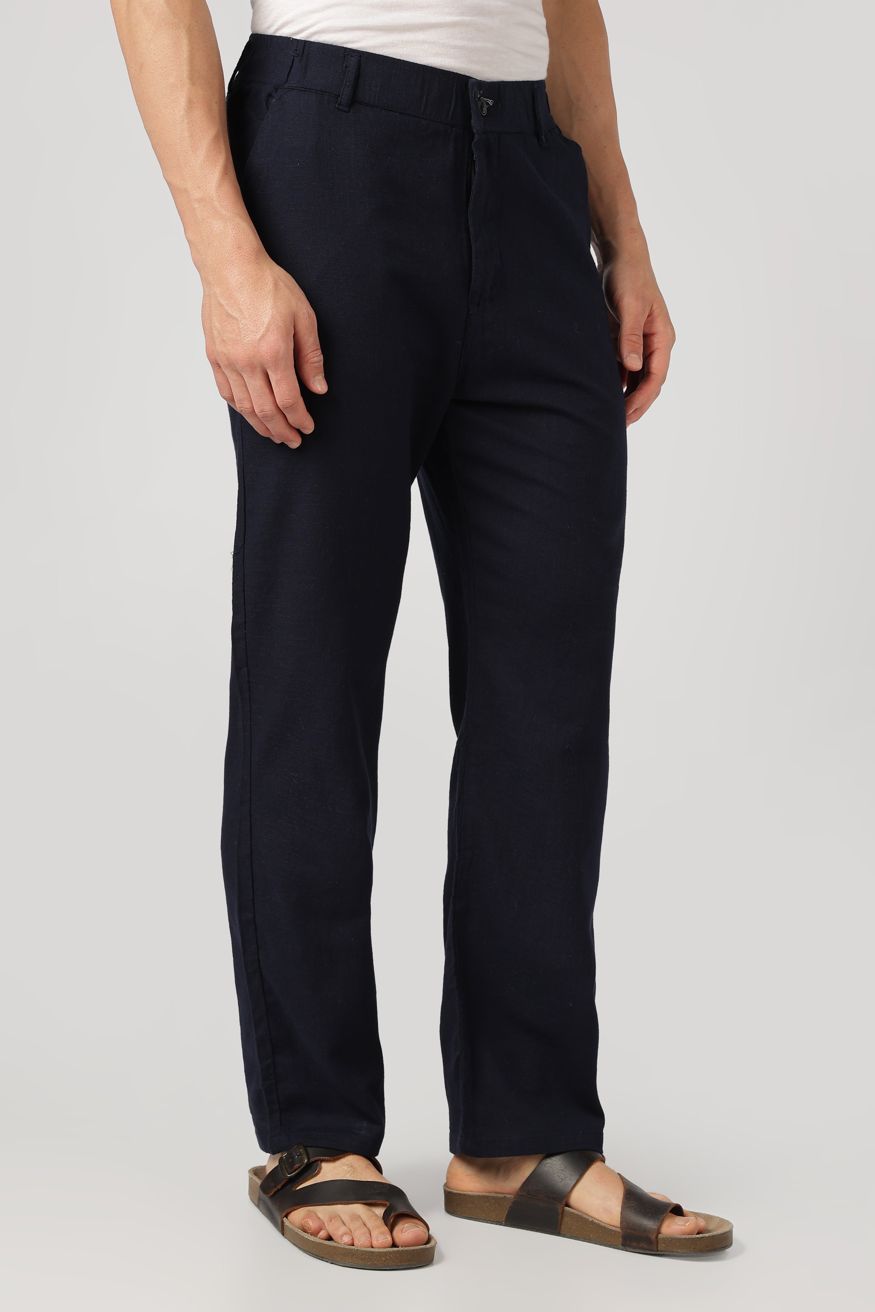 Linen-style 100% Cotton Relaxed  Fit Navy Blue Pant