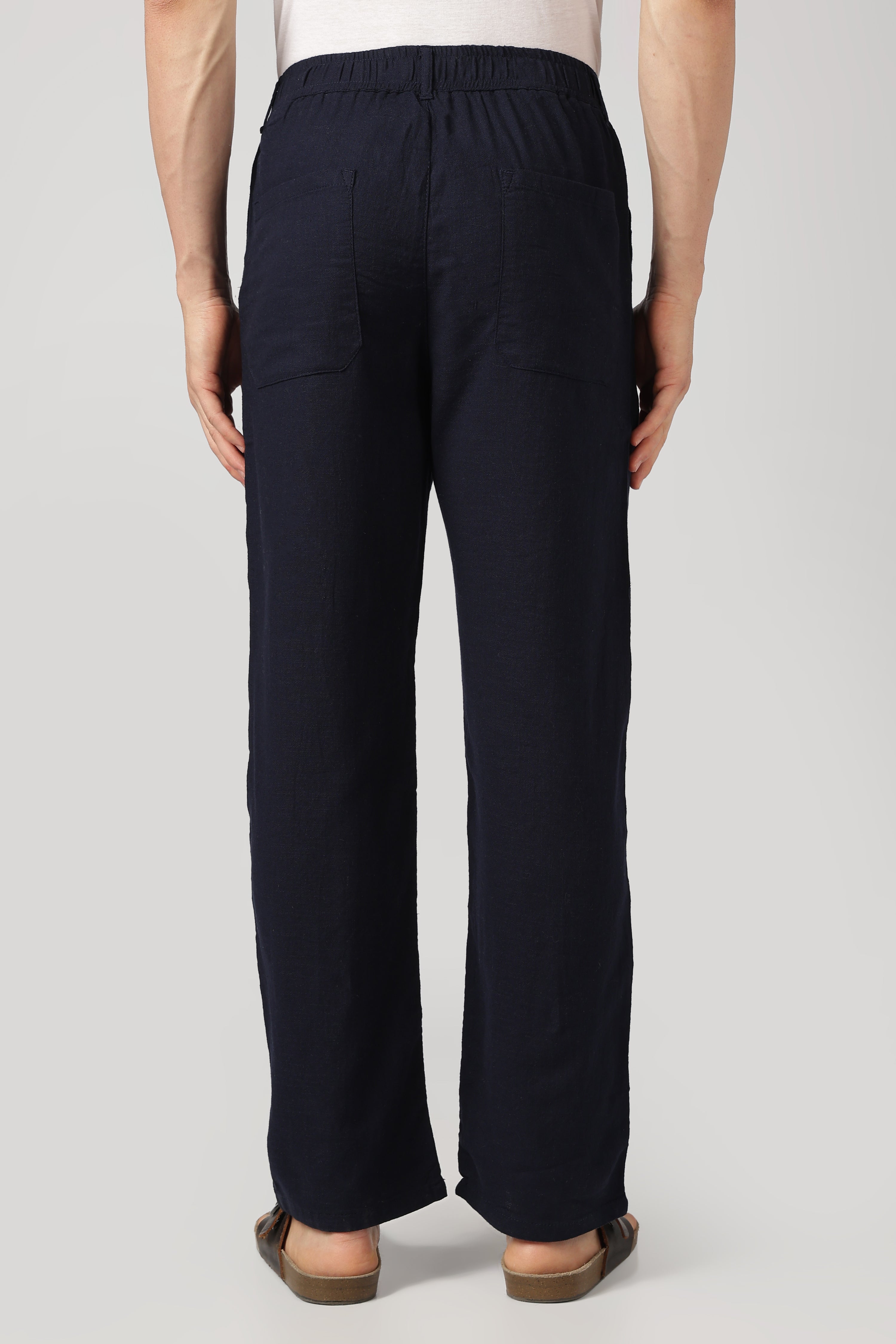Linen-style 100% Cotton Relaxed  Fit Navy Blue Pant