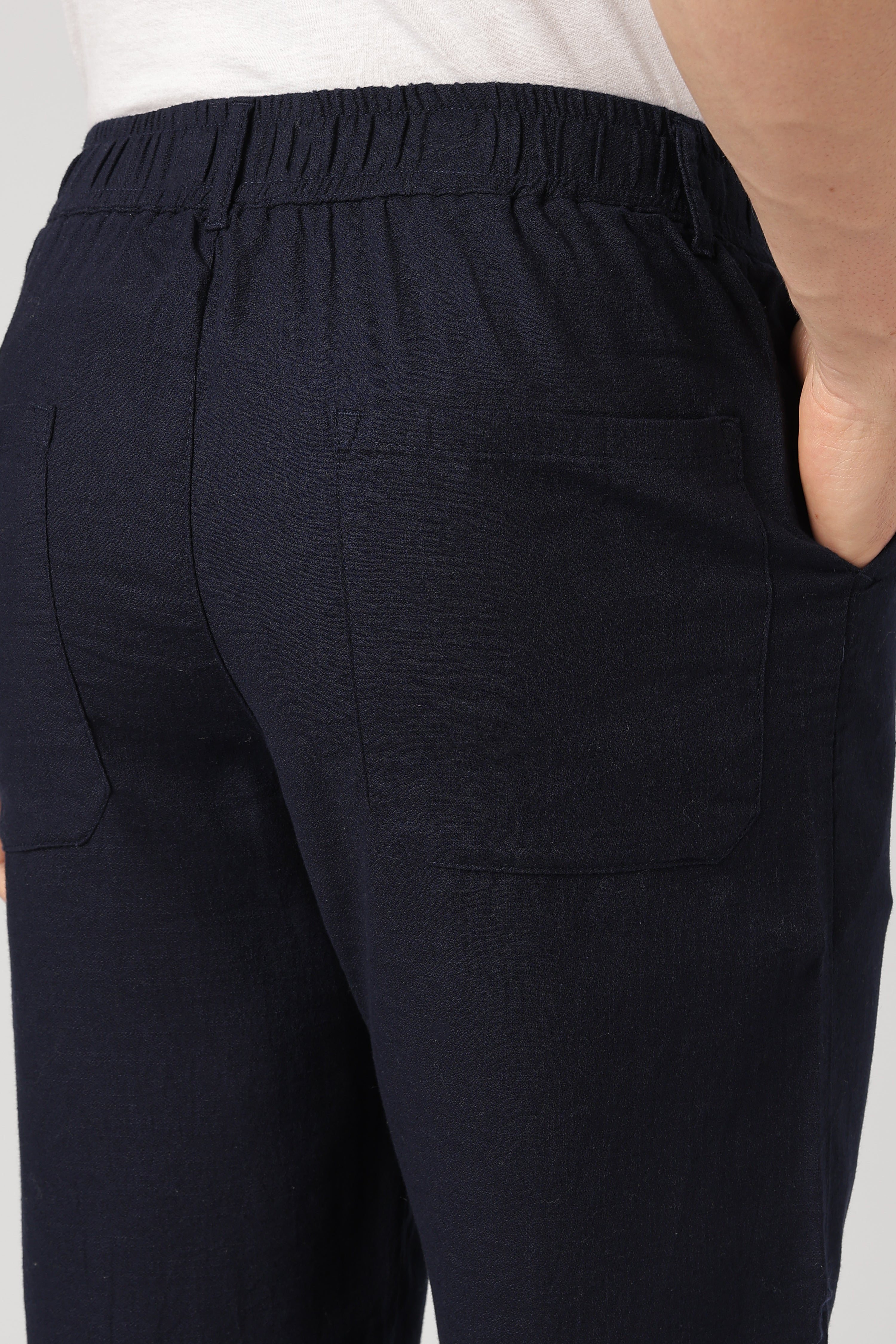 Linen-style 100% Cotton Relaxed  Fit Navy Blue Pant